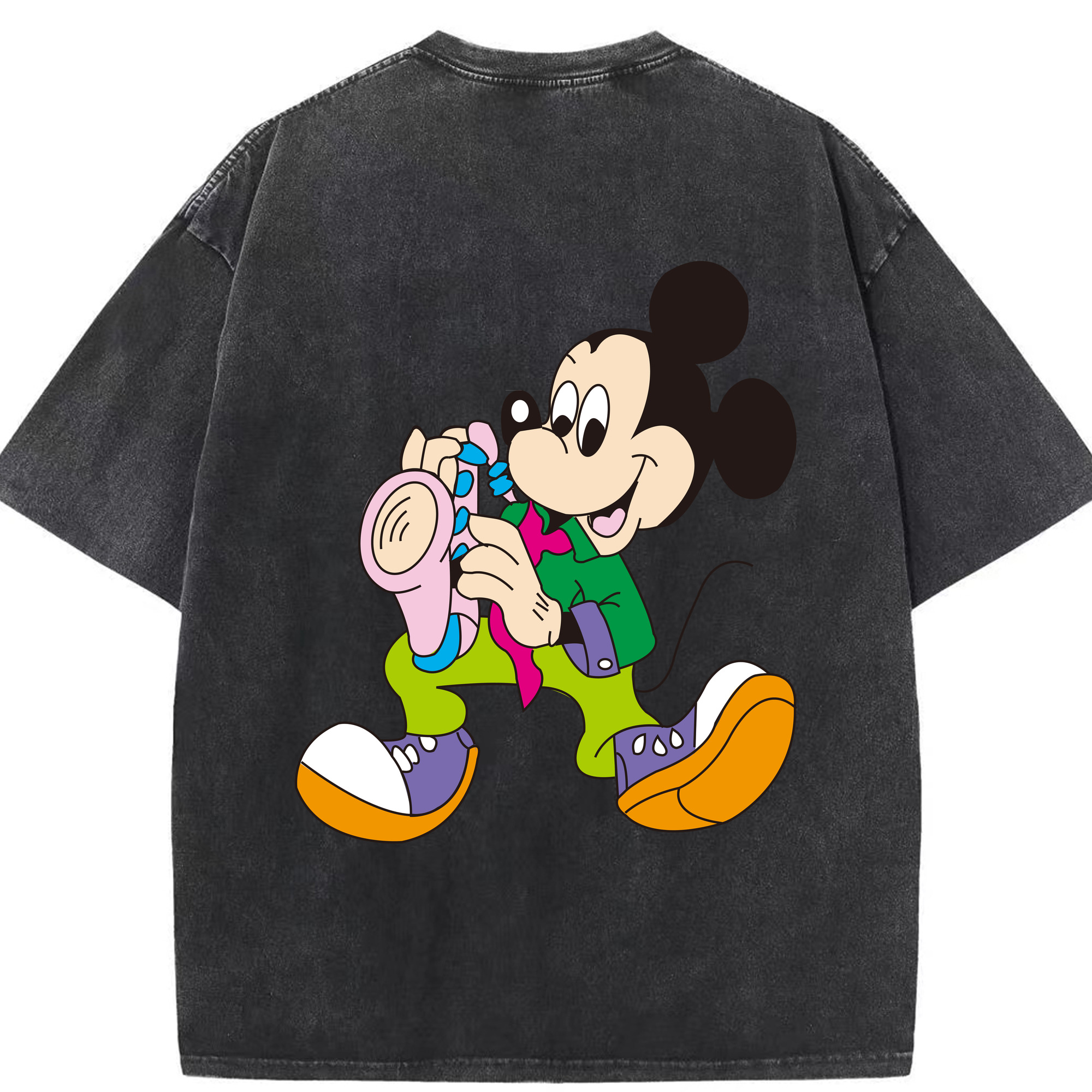 （画像用） ミッキーマウス Mickey Mouse 綿100% ヴィンテージ風 半袖Tシャツ（背面プリント）