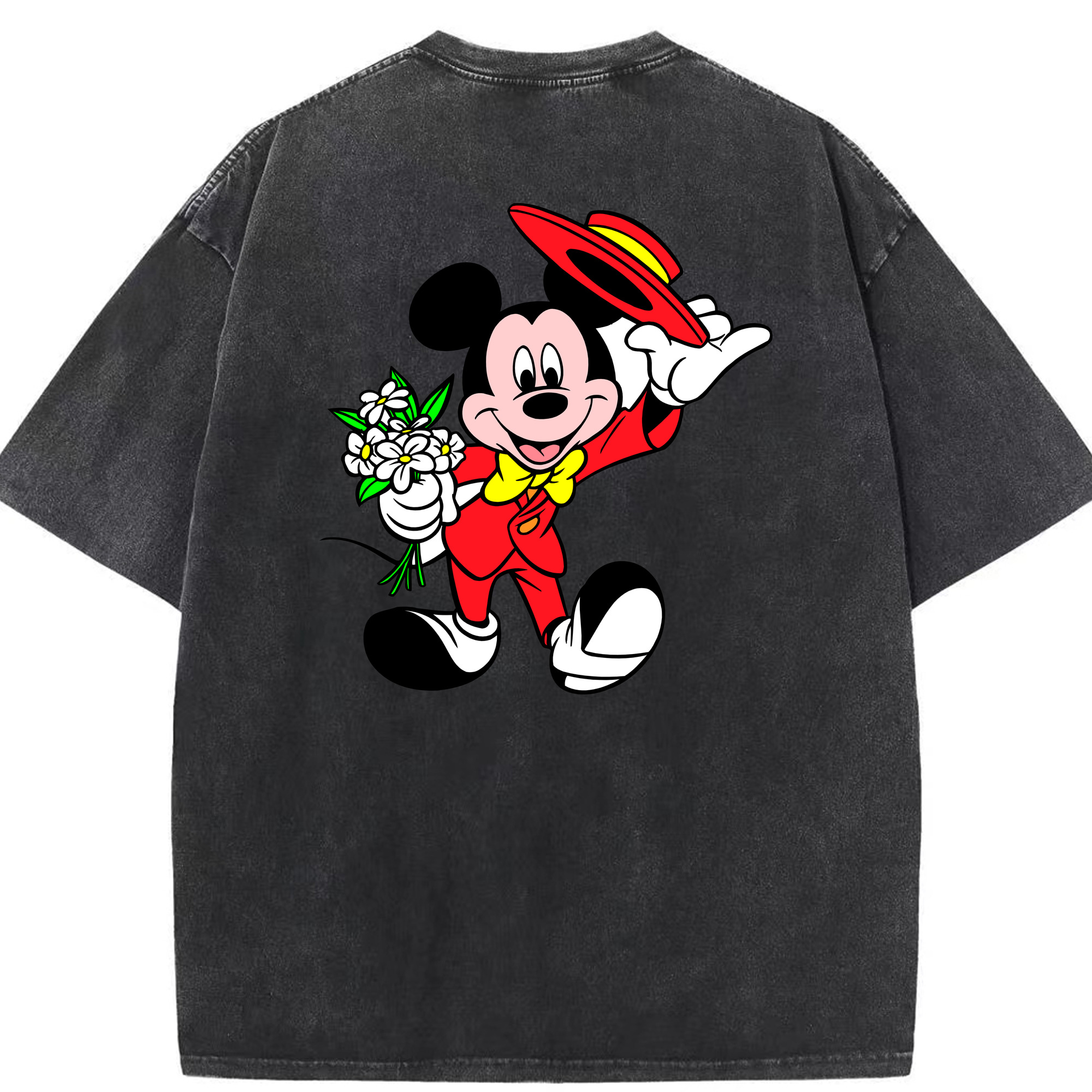 （画像用） ミッキーマウス Mickey Mouse 綿100% ヴィンテージ風 半袖Tシャツ（背面プリント）