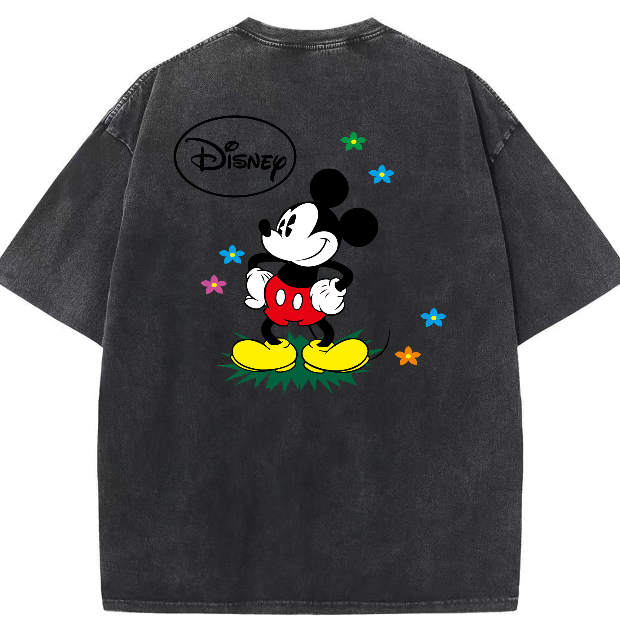 （画像用） ミッキーマウス Mickey Mouse 綿100% ヴィンテージ風 半袖Tシャツ（背面プリント）