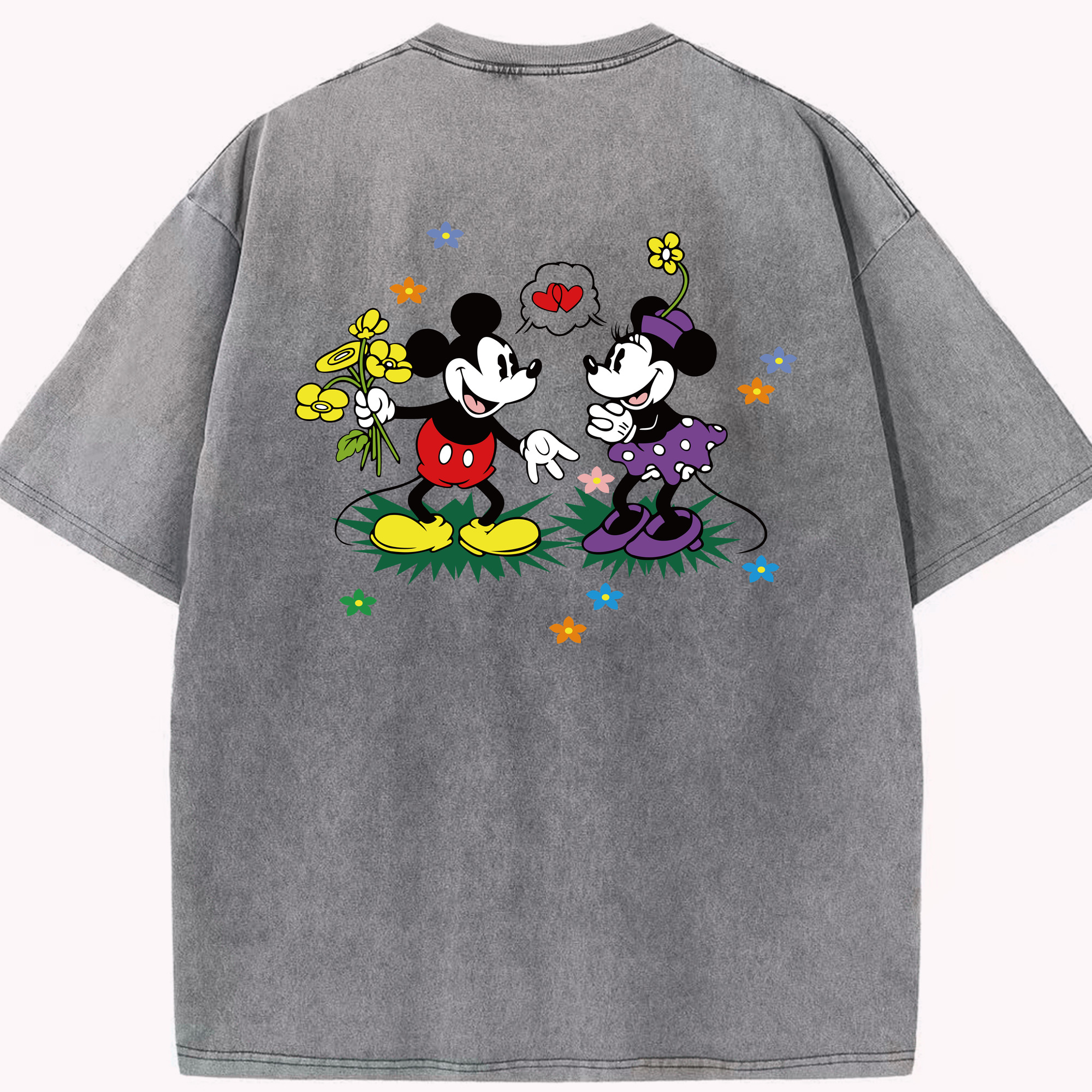 （画像用） ミッキーマウス Mickey Mouse 綿100% ヴィンテージ風 半袖Tシャツ（背面プリント）