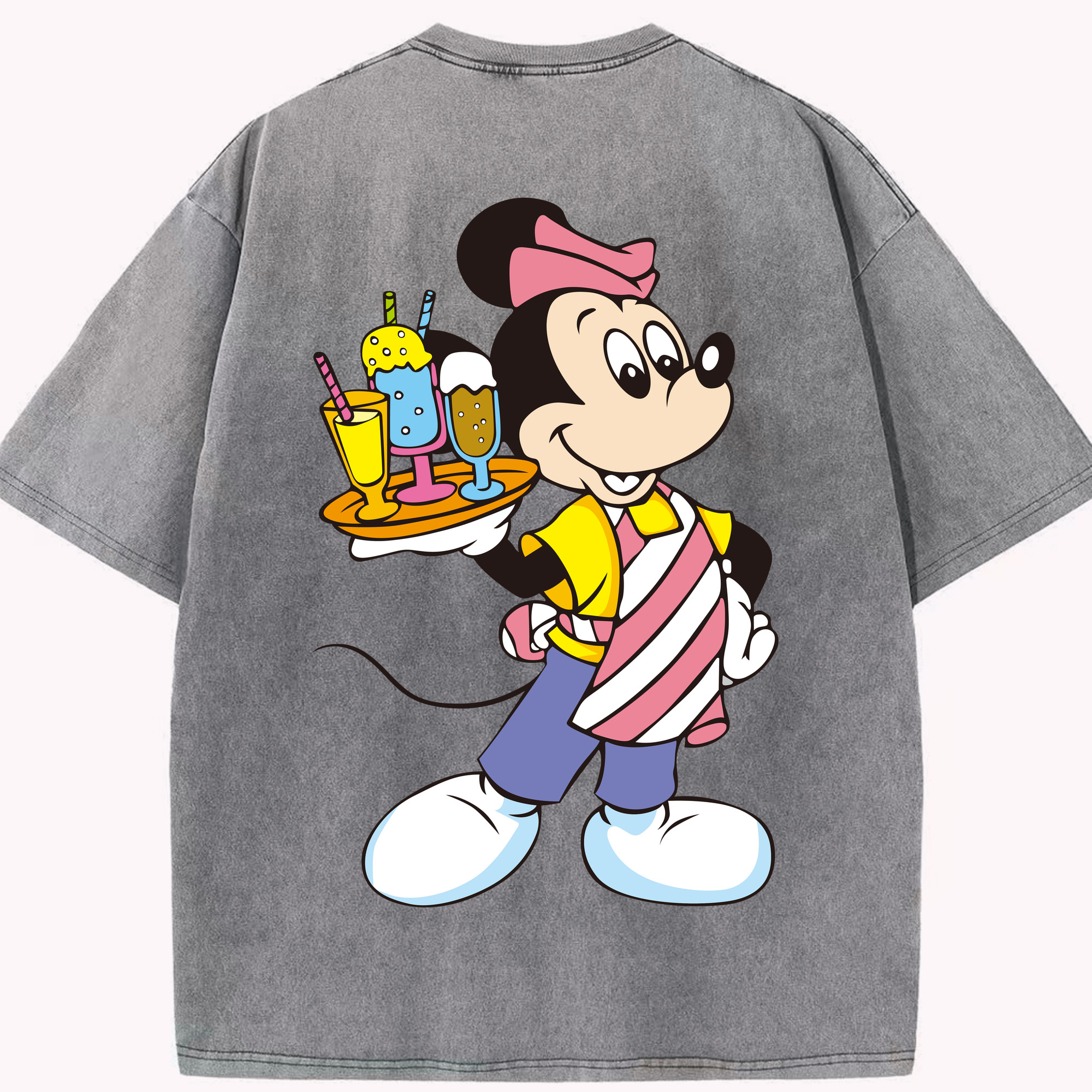 （画像用） ミッキーマウス Mickey Mouse 綿100% ヴィンテージ風 半袖Tシャツ（背面プリント）