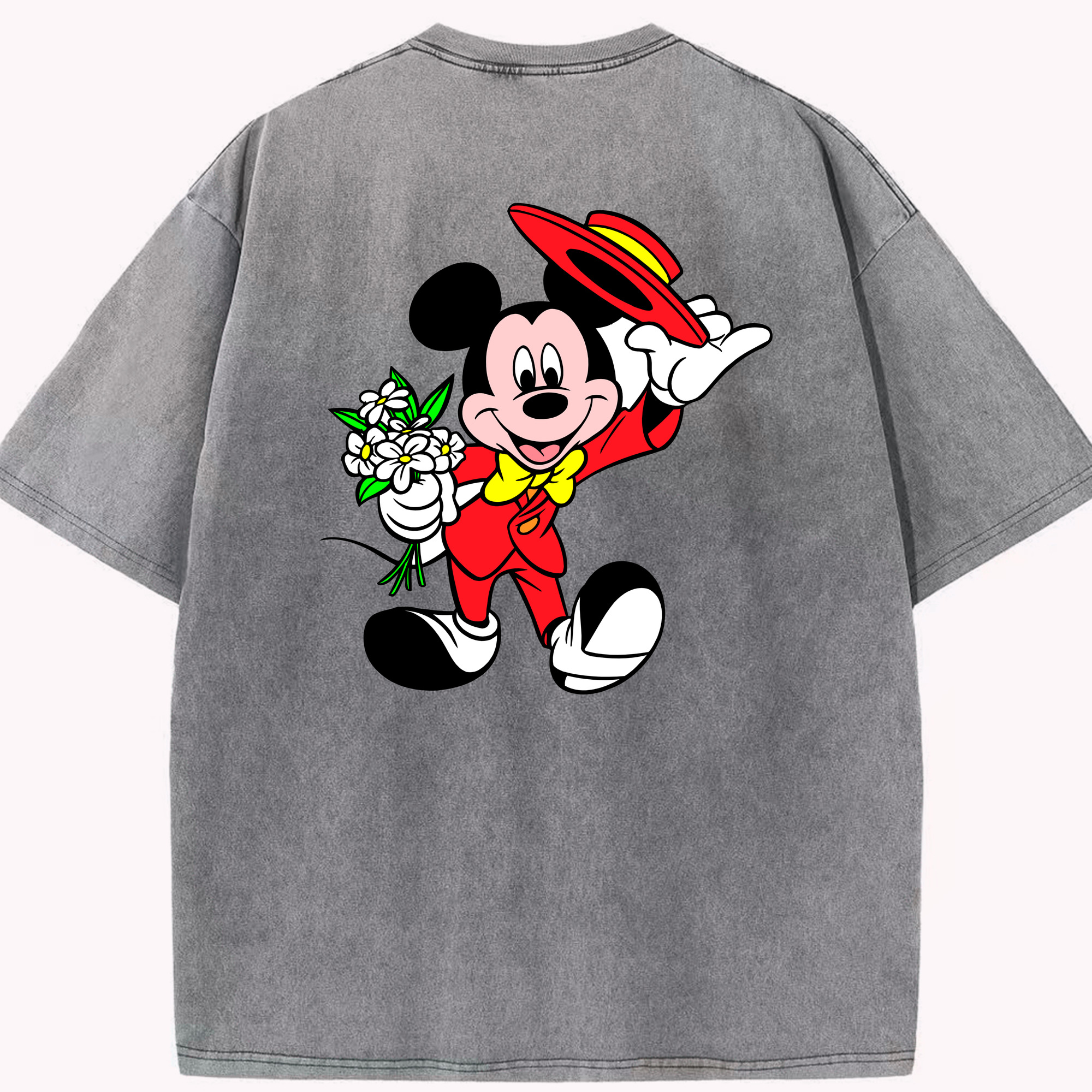 （画像用） ミッキーマウス Mickey Mouse 綿100% ヴィンテージ風 半袖Tシャツ（背面プリント）
