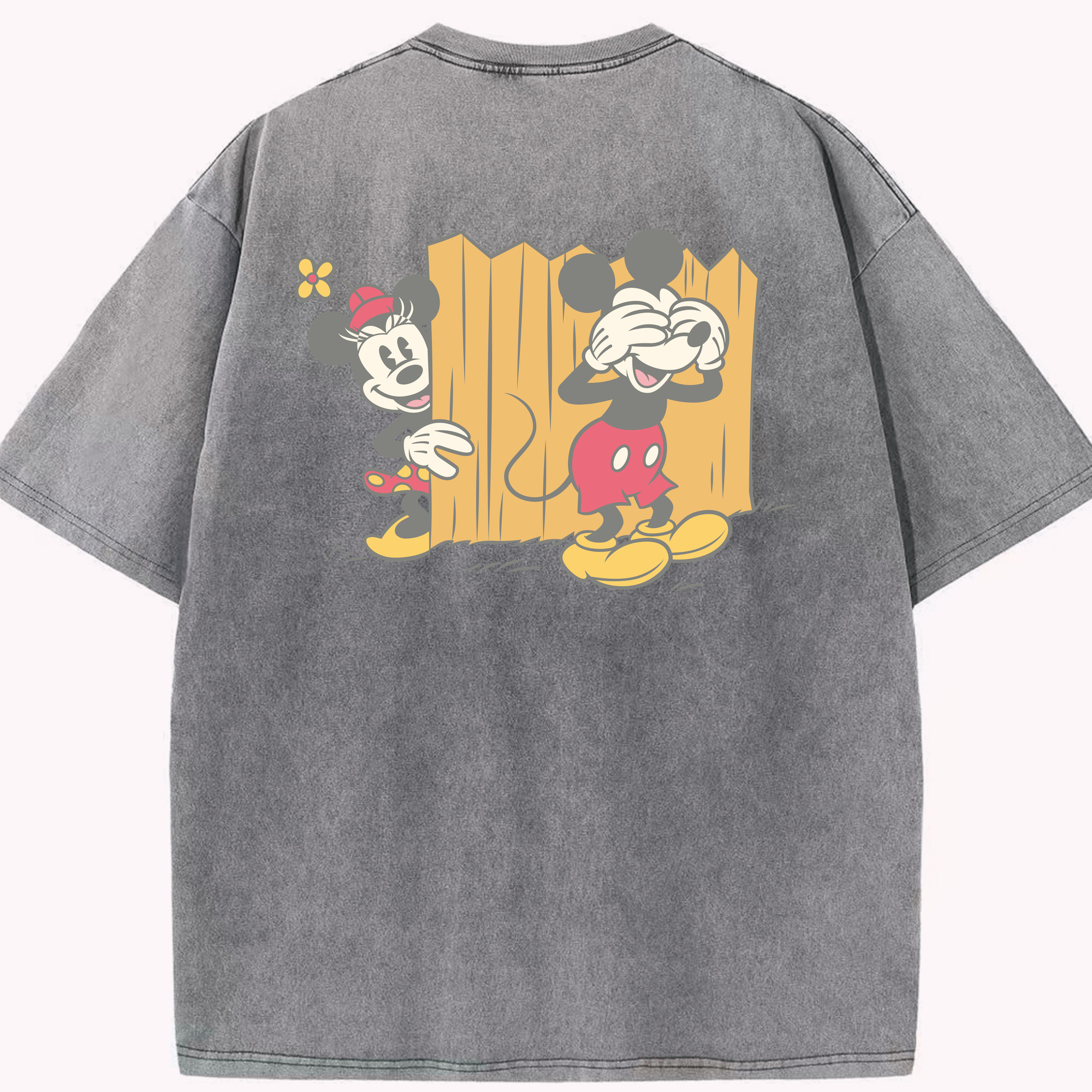（画像用） ミッキーマウス Mickey Mouse 綿100% ヴィンテージ風 半袖Tシャツ（背面プリント）