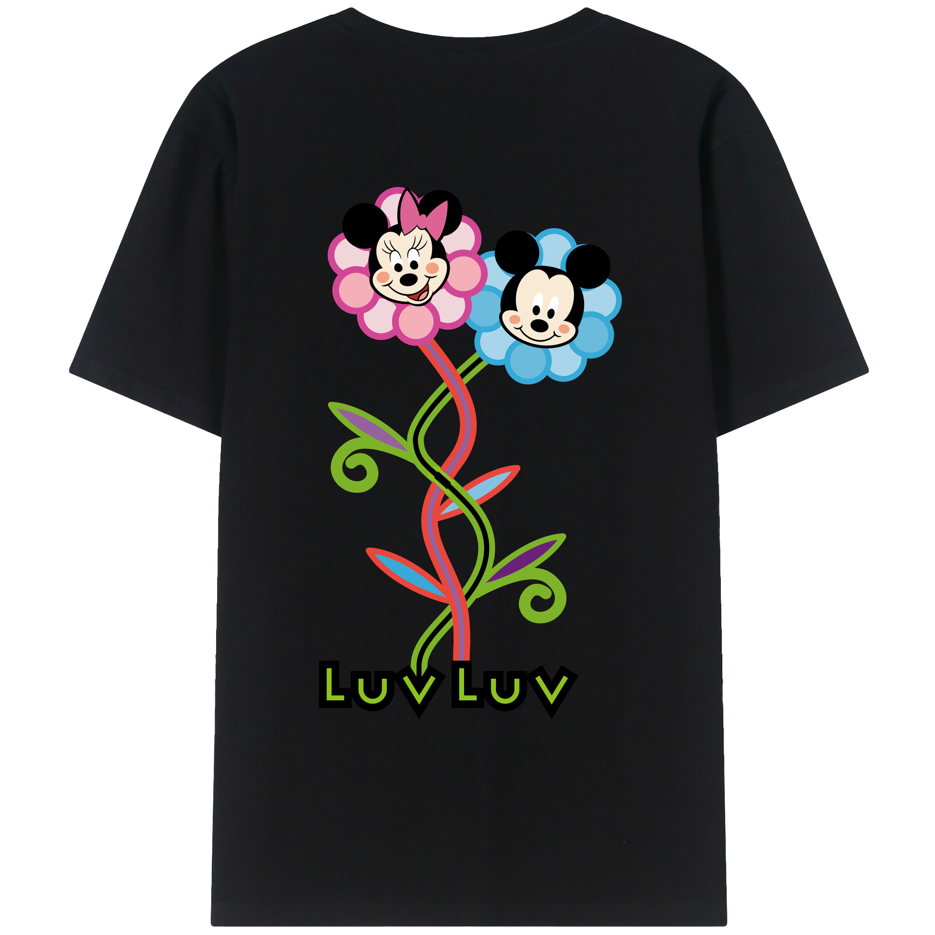 ミッキーマウス Mickey Mouse 綿100％ メンズ半袖Tシャツ（バックプリント） 通気性
