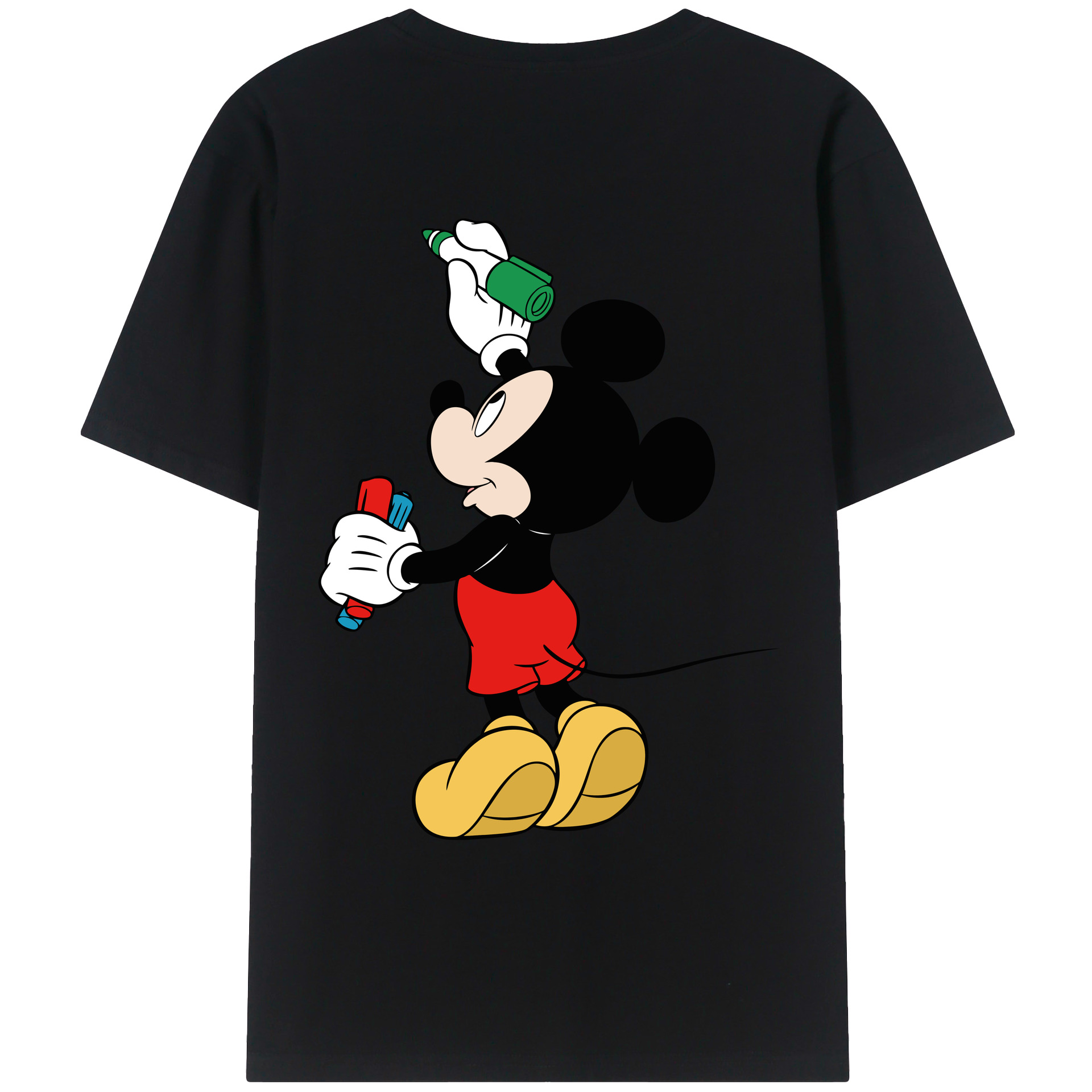 ミッキーマウス Mickey Mouse 綿100％ メンズ半袖Tシャツ（バックプリント） 通気性