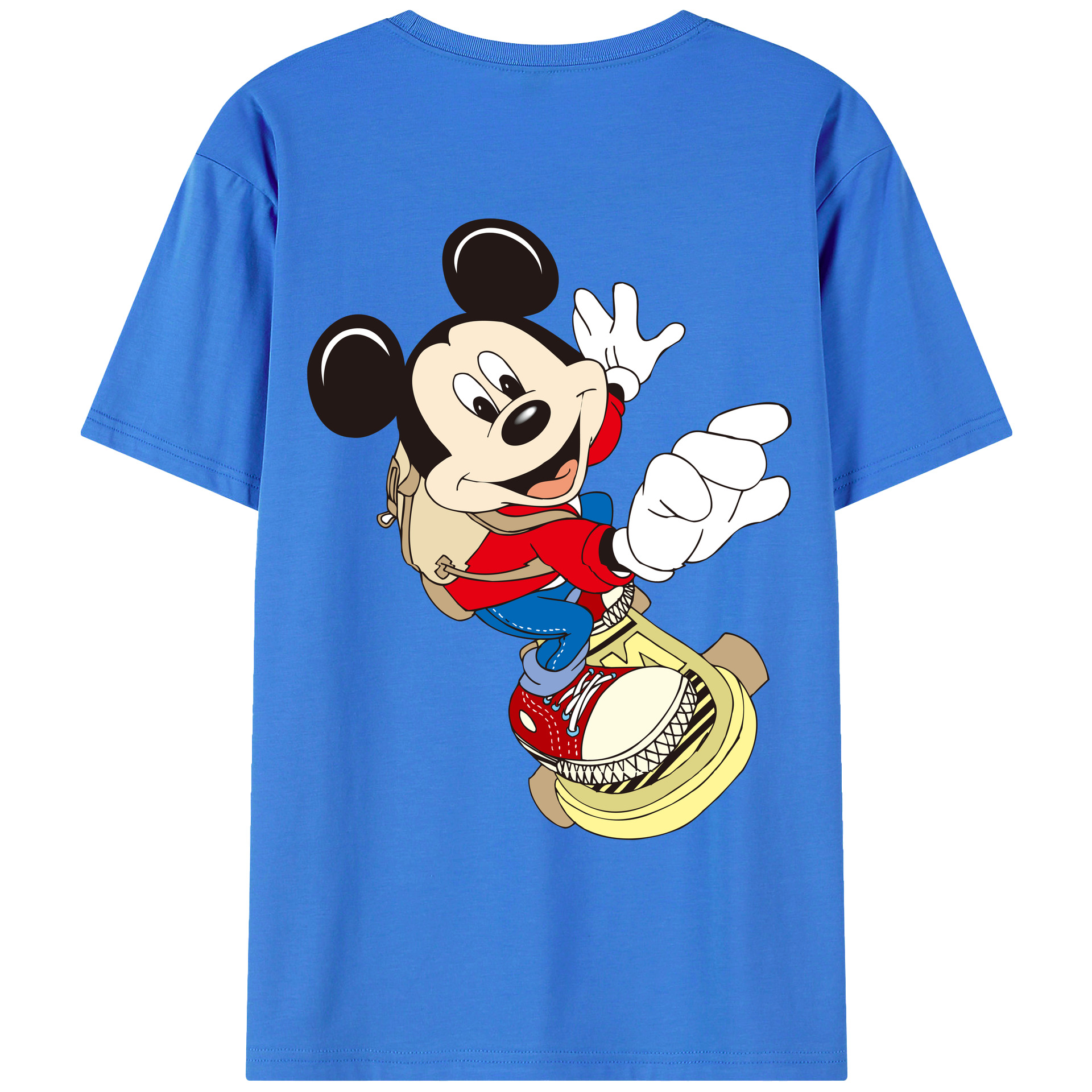 ミッキーマウス Mickey Mouse 綿100％ メンズ半袖Tシャツ（バックプリント） 通気性