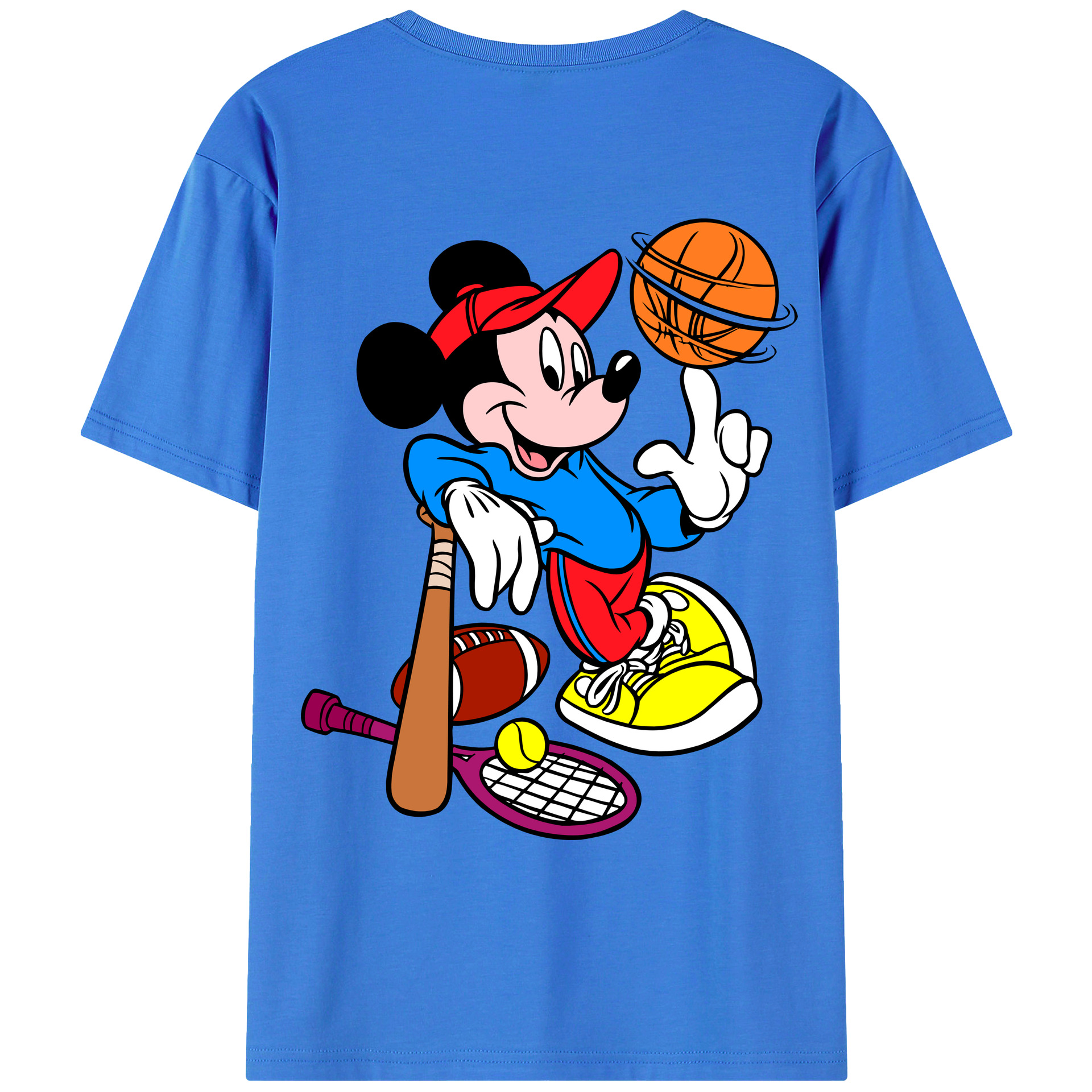 ミッキーマウス Mickey Mouse 綿100％ メンズ半袖Tシャツ（バックプリント） 通気性