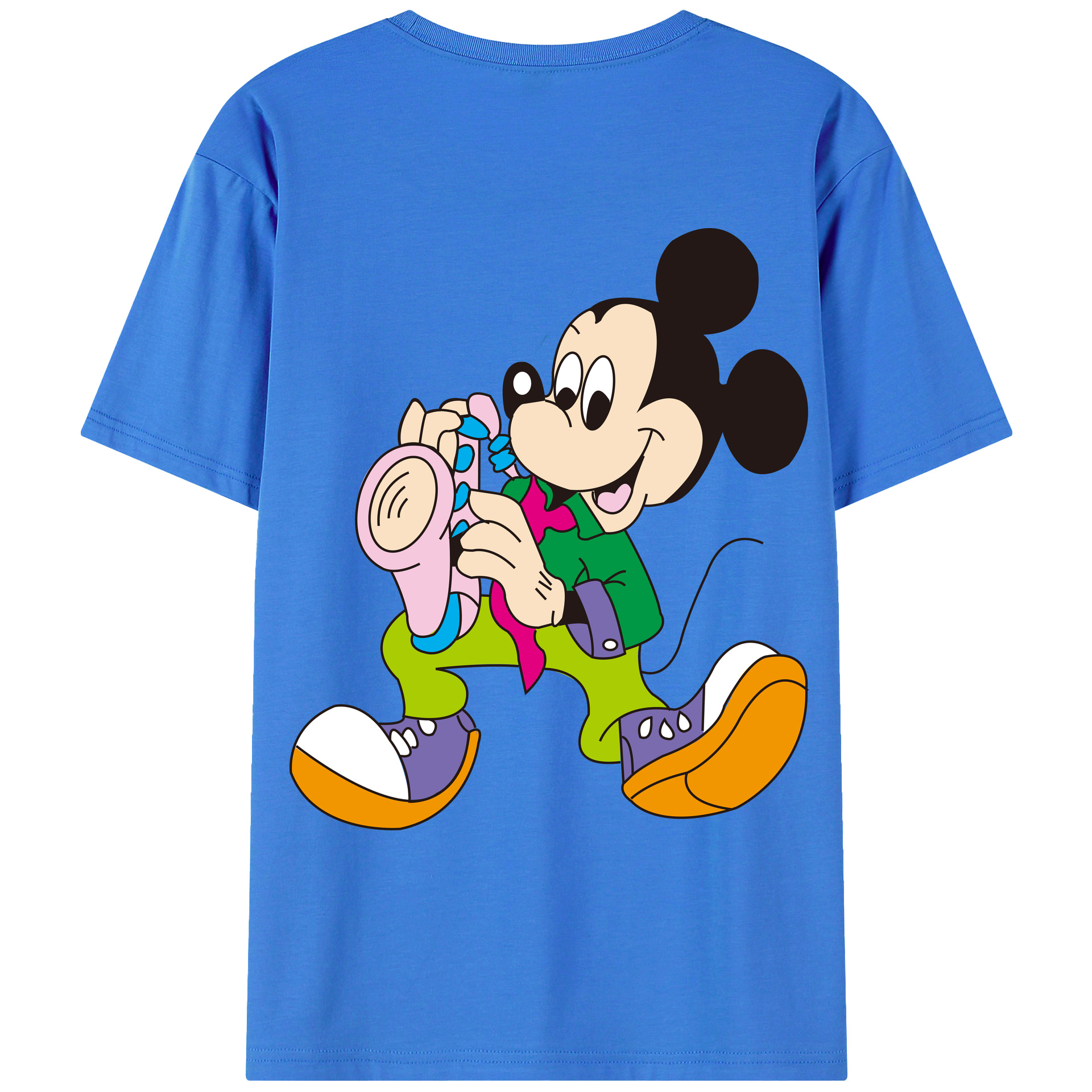 ミッキーマウス Mickey Mouse 綿100％ メンズ半袖Tシャツ（バックプリント） 通気性