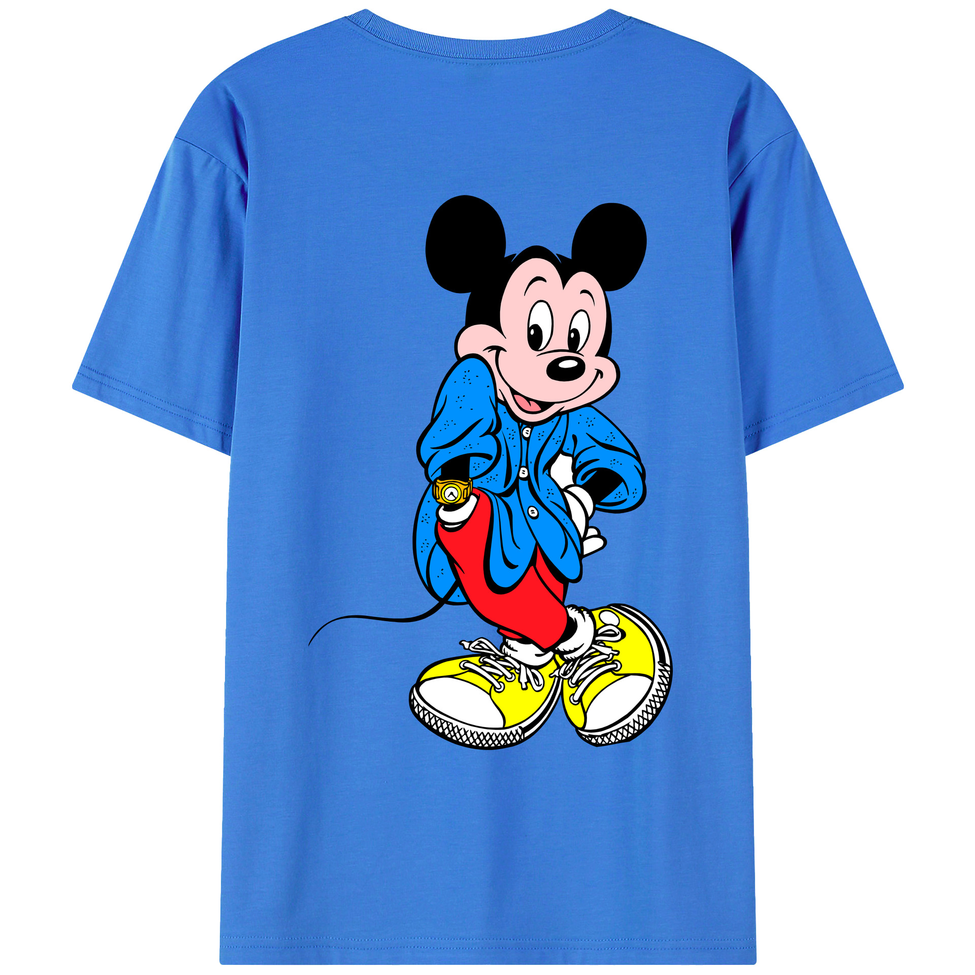 ミッキーマウス Mickey Mouse 綿100％ メンズ半袖Tシャツ（バックプリント） 通気性