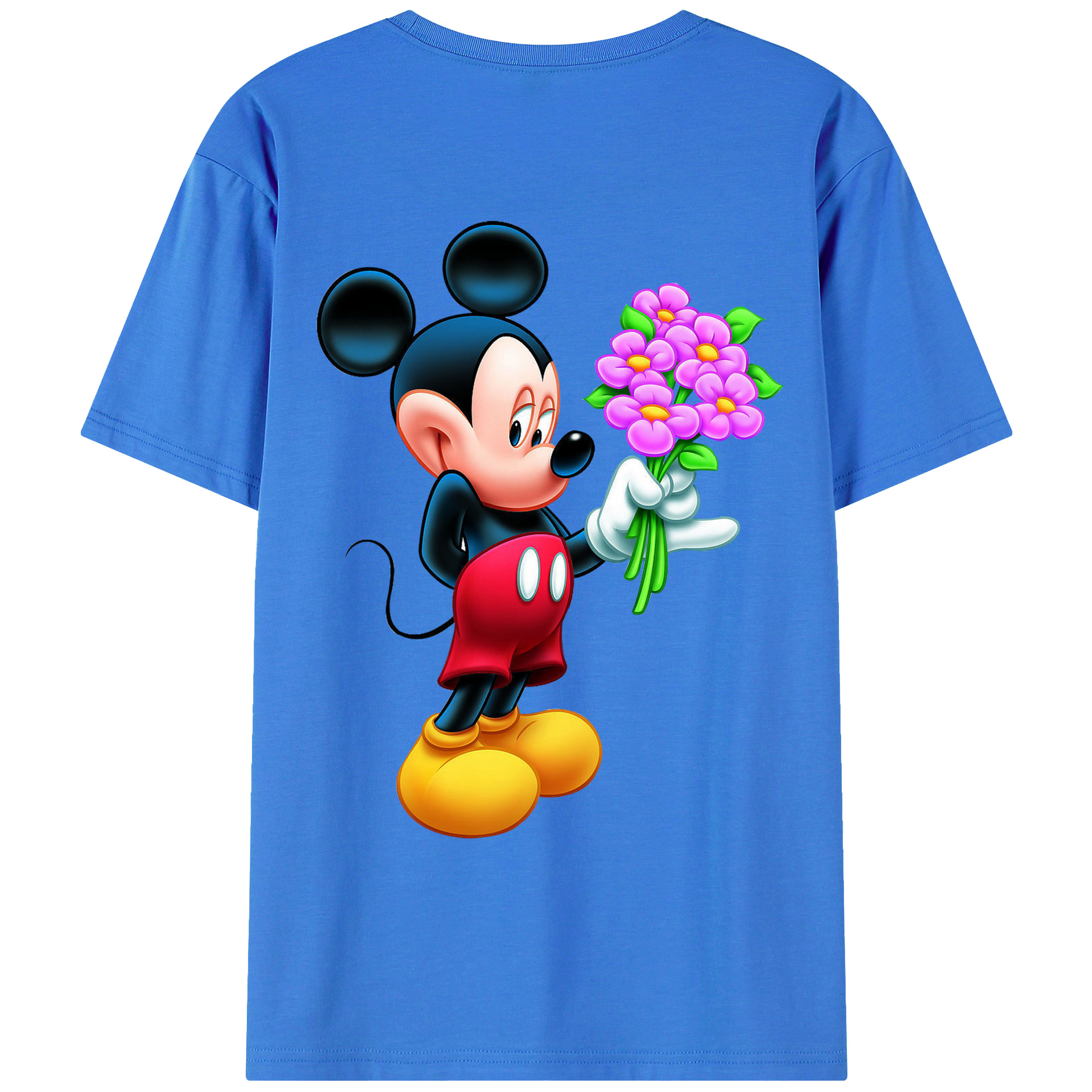 ミッキーマウス Mickey Mouse 綿100％ メンズ半袖Tシャツ（バックプリント） 通気性
