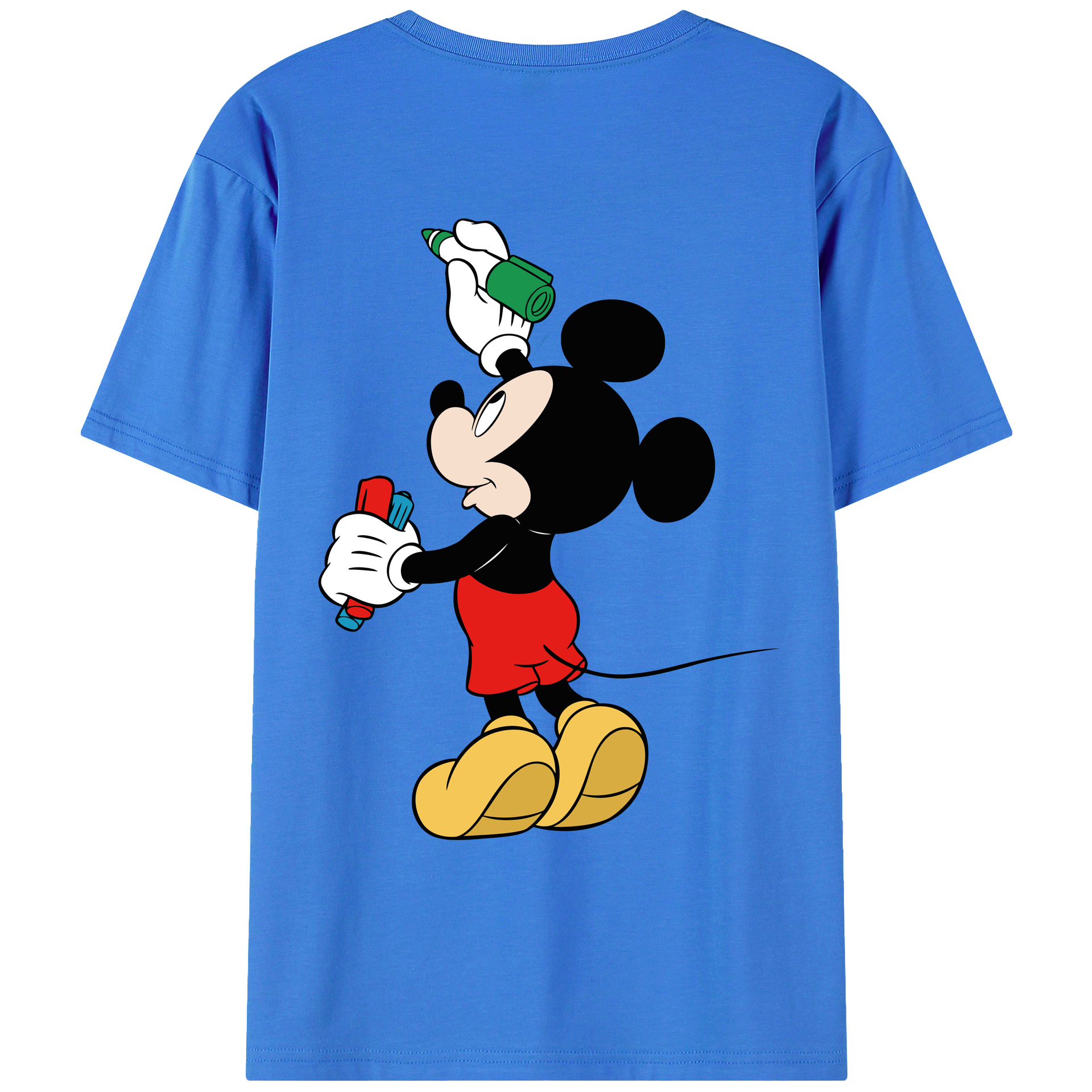 ミッキーマウス Mickey Mouse 綿100％ メンズ半袖Tシャツ（バックプリント） 通気性