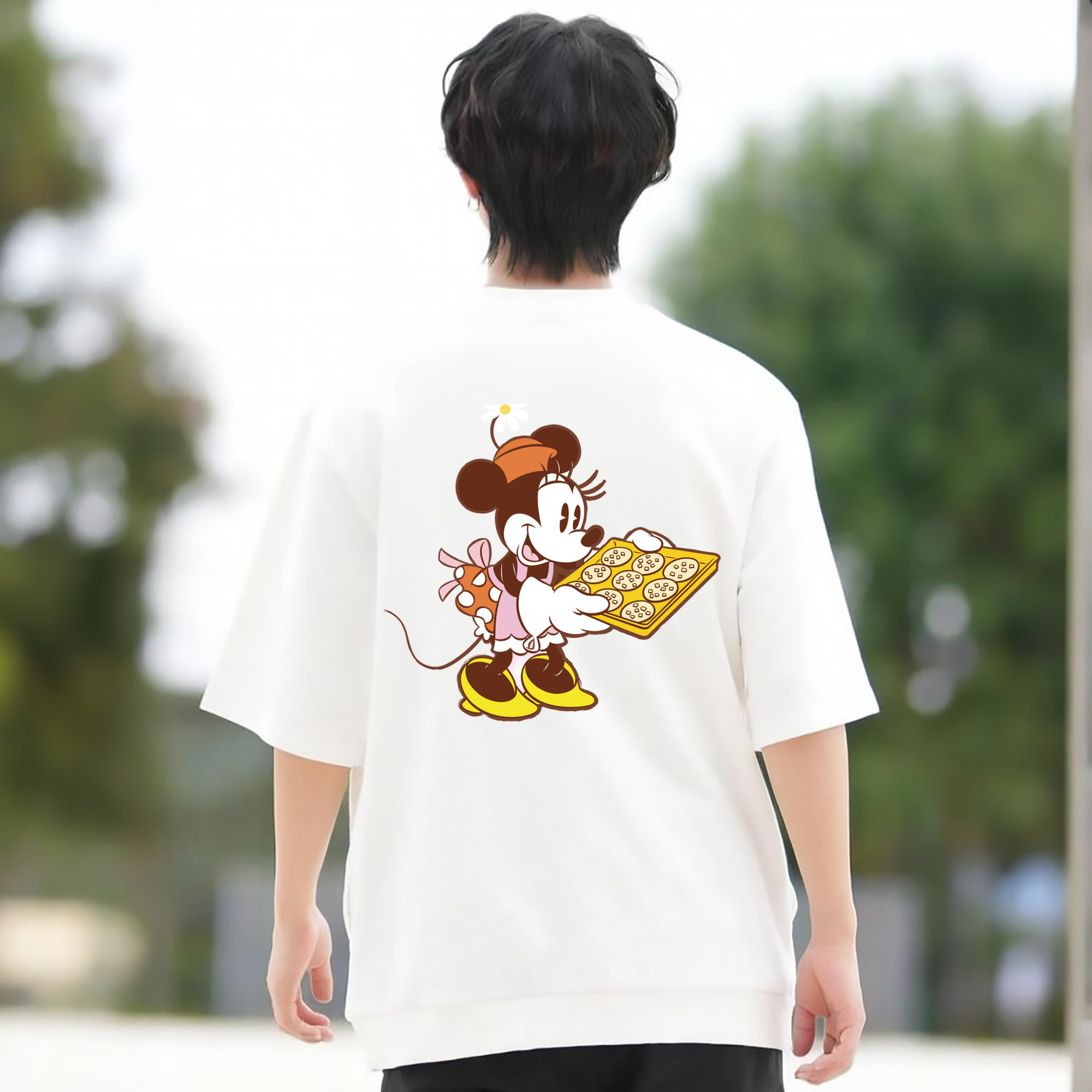 ミッキーマウス Mickey Mouse 綿100％ メンズ半袖Tシャツ（バックプリント） 通気性