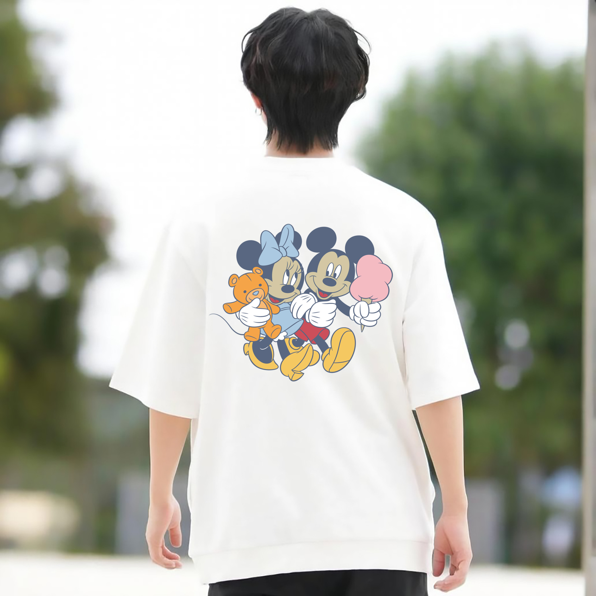 ミッキーマウス Mickey Mouse 綿100％ メンズ半袖Tシャツ（バックプリント） 通気性