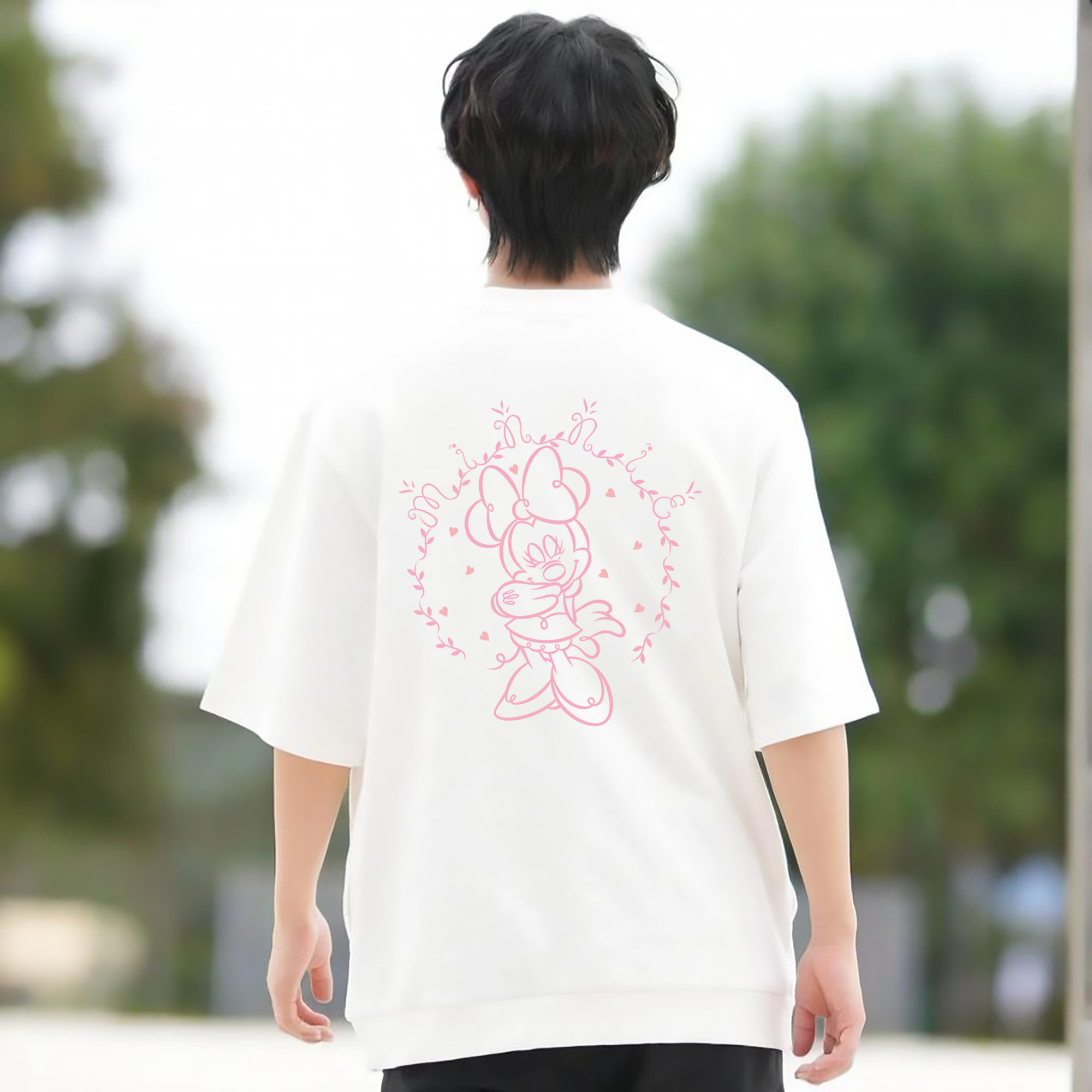 ミッキーマウス Mickey Mouse 綿100％ メンズ半袖Tシャツ（バックプリント） 通気性
