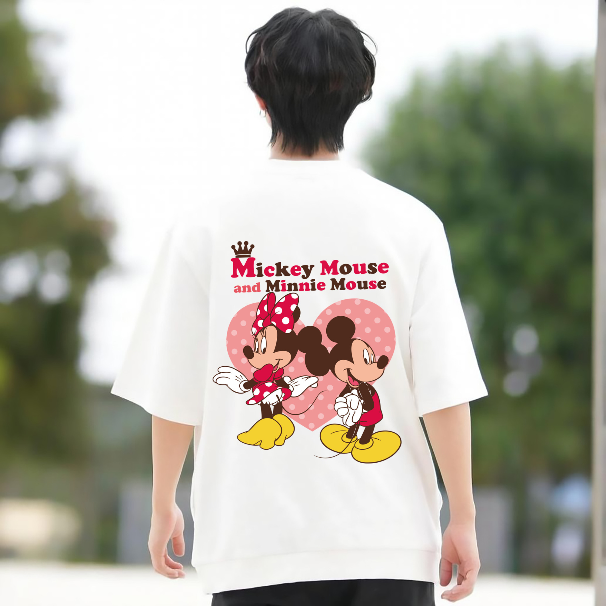 ミッキーマウス Mickey Mouse 綿100％ メンズ半袖Tシャツ（バックプリント） 通気性