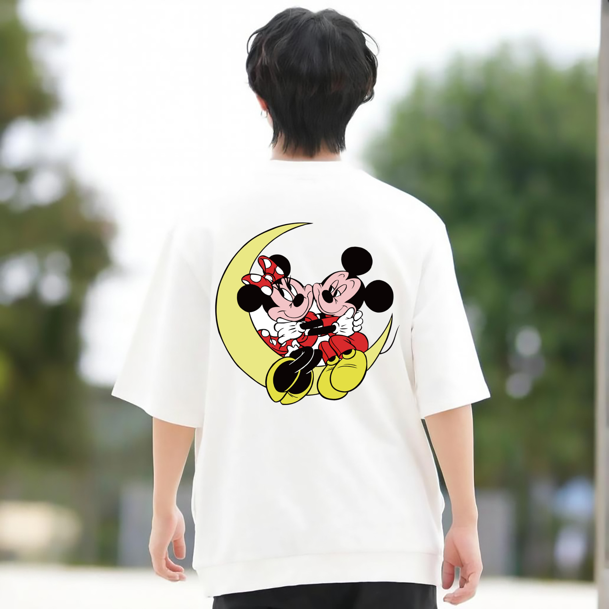 ミッキーマウス Mickey Mouse 綿100％ メンズ半袖Tシャツ（バックプリント） 通気性