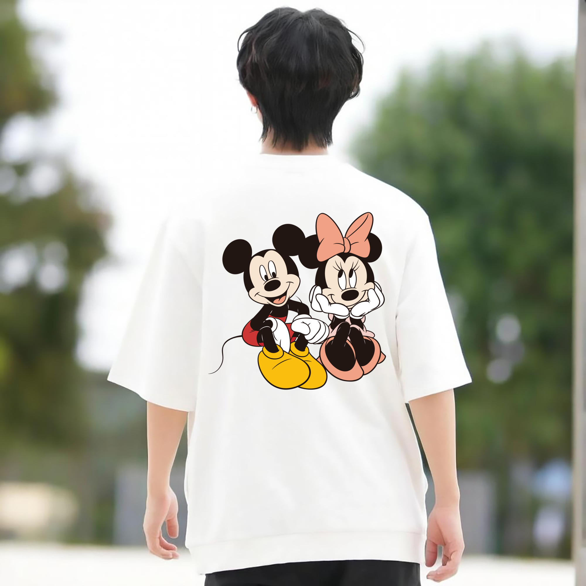 ミッキーマウス Mickey Mouse 綿100％ メンズ半袖Tシャツ（バックプリント） 通気性