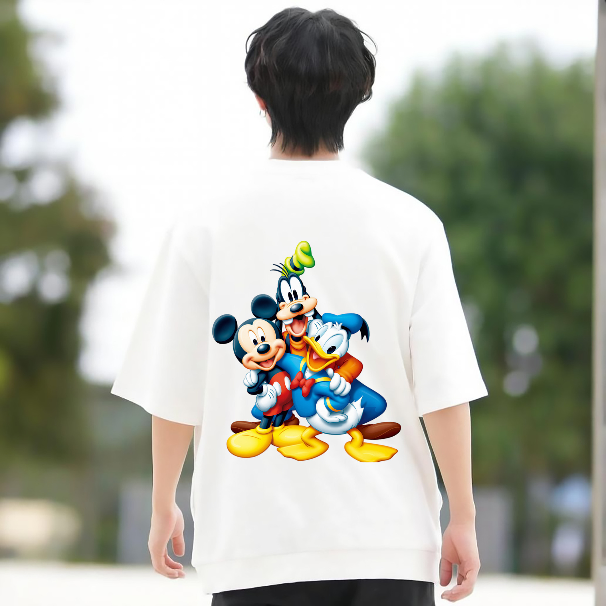 ミッキーマウス Mickey Mouse 綿100％ メンズ半袖Tシャツ（バックプリント） 通気性