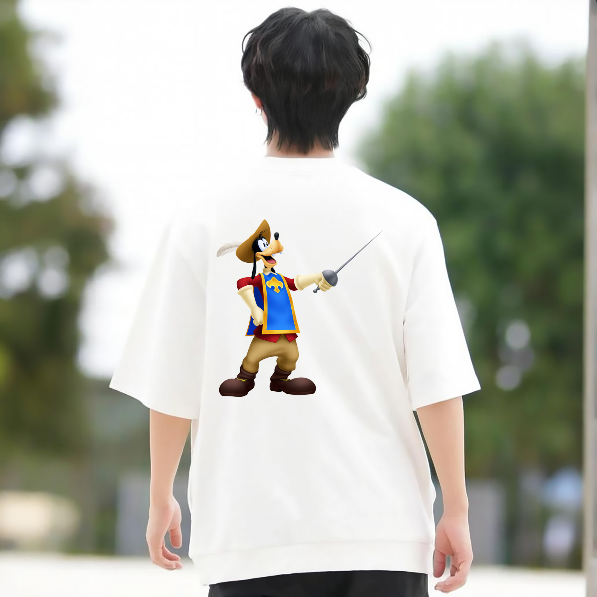 ミッキーマウス Mickey Mouse 綿100％ メンズ半袖Tシャツ（バックプリント） 通気性