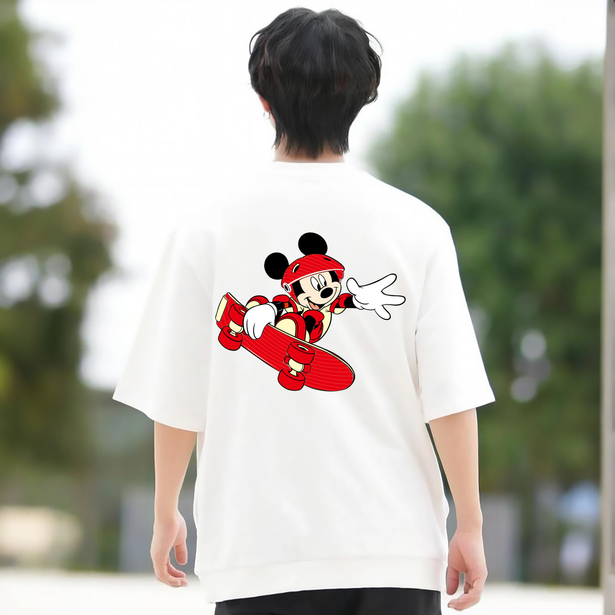 ミッキーマウス Mickey Mouse 綿100％ メンズ半袖Tシャツ（バックプリント） 通気性