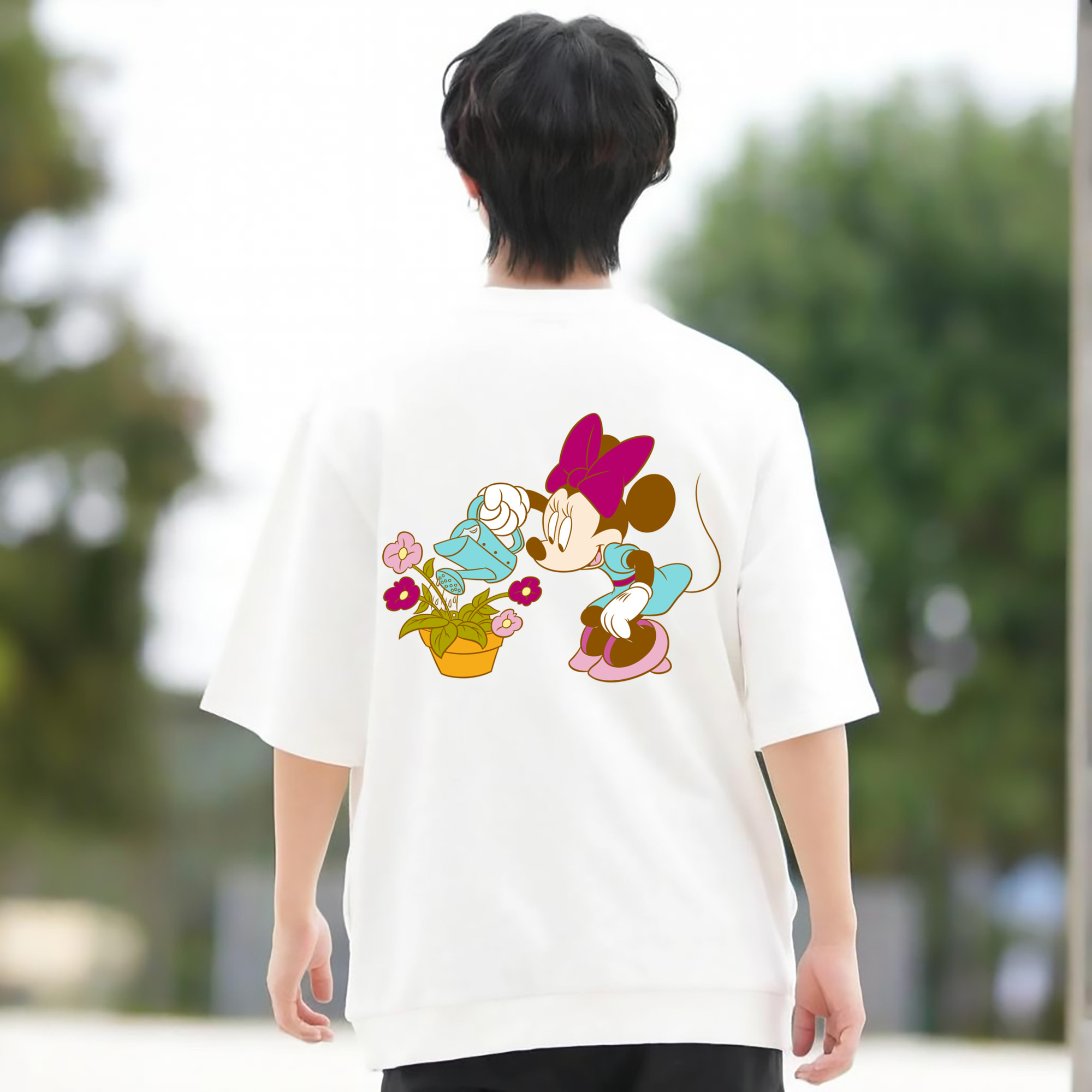 ミッキーマウス Mickey Mouse 綿100％ メンズ半袖Tシャツ（バックプリント） 通気性