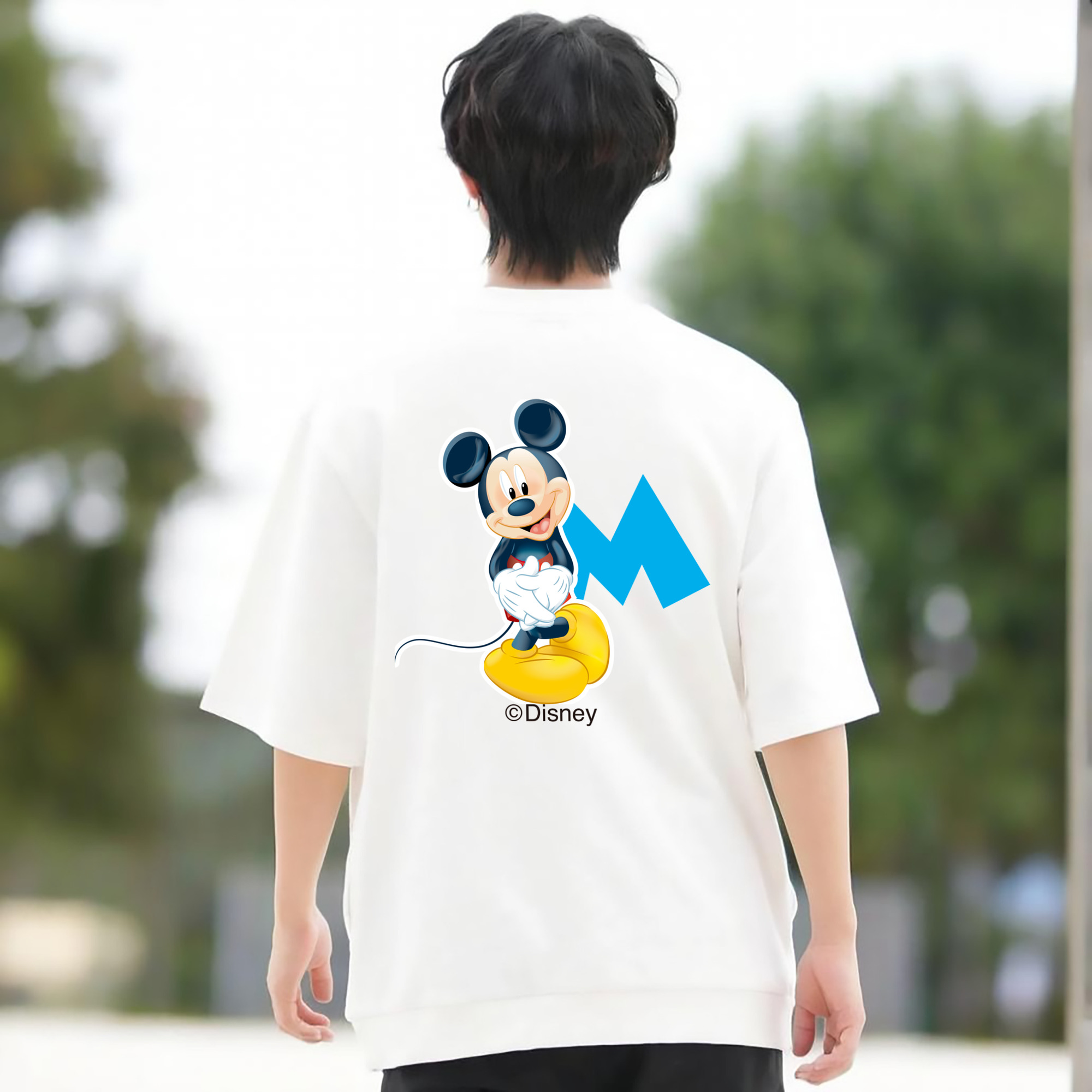 ミッキーマウス Mickey Mouse 綿100％ メンズ半袖Tシャツ（バックプリント） 通気性