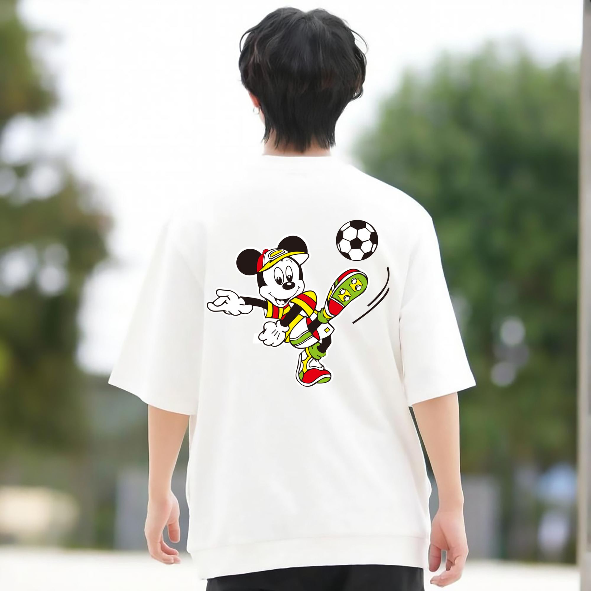 ミッキーマウス Mickey Mouse 綿100％ メンズ半袖Tシャツ（バックプリント） 通気性
