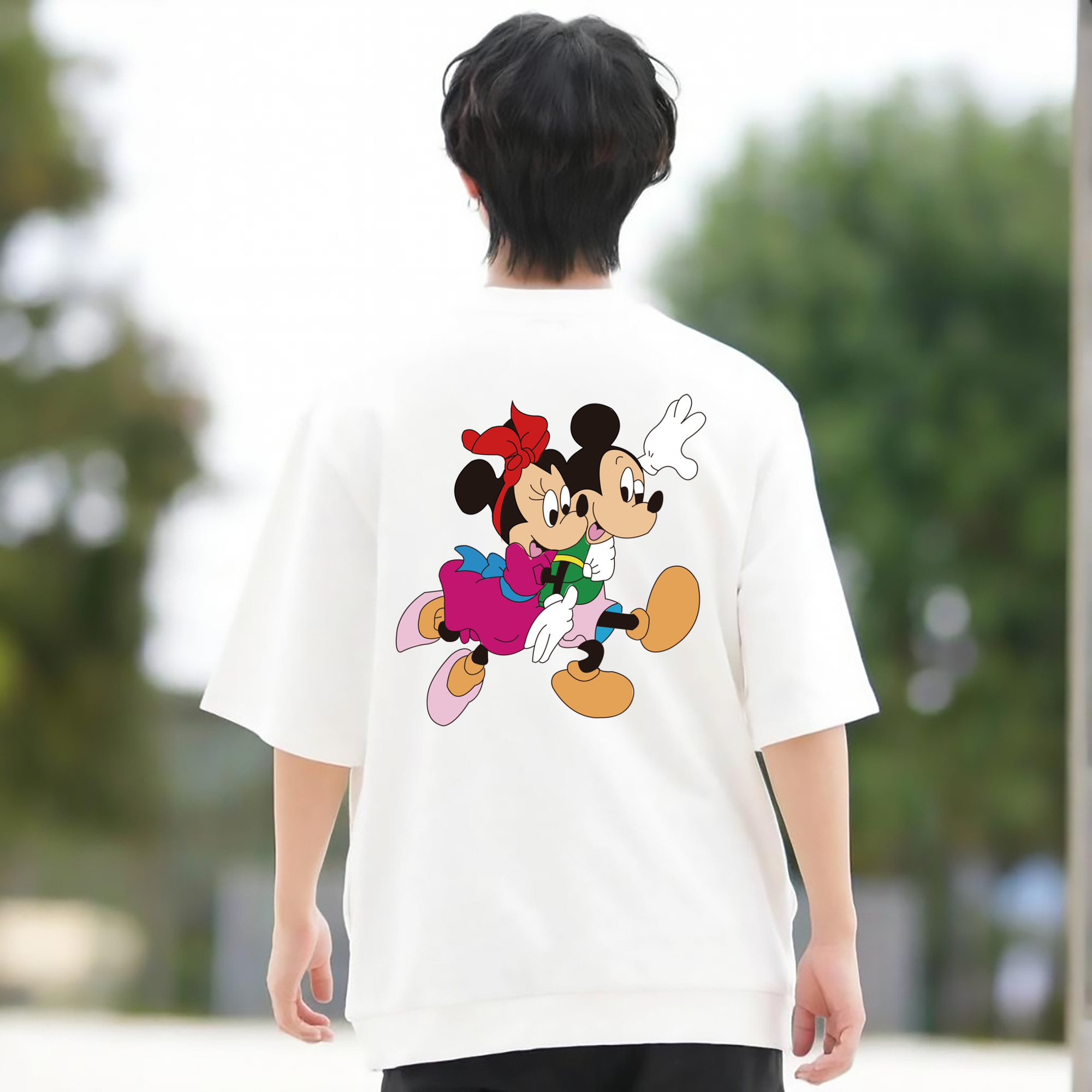 ミッキーマウス Mickey Mouse 綿100％ メンズ半袖Tシャツ（バックプリント） 通気性