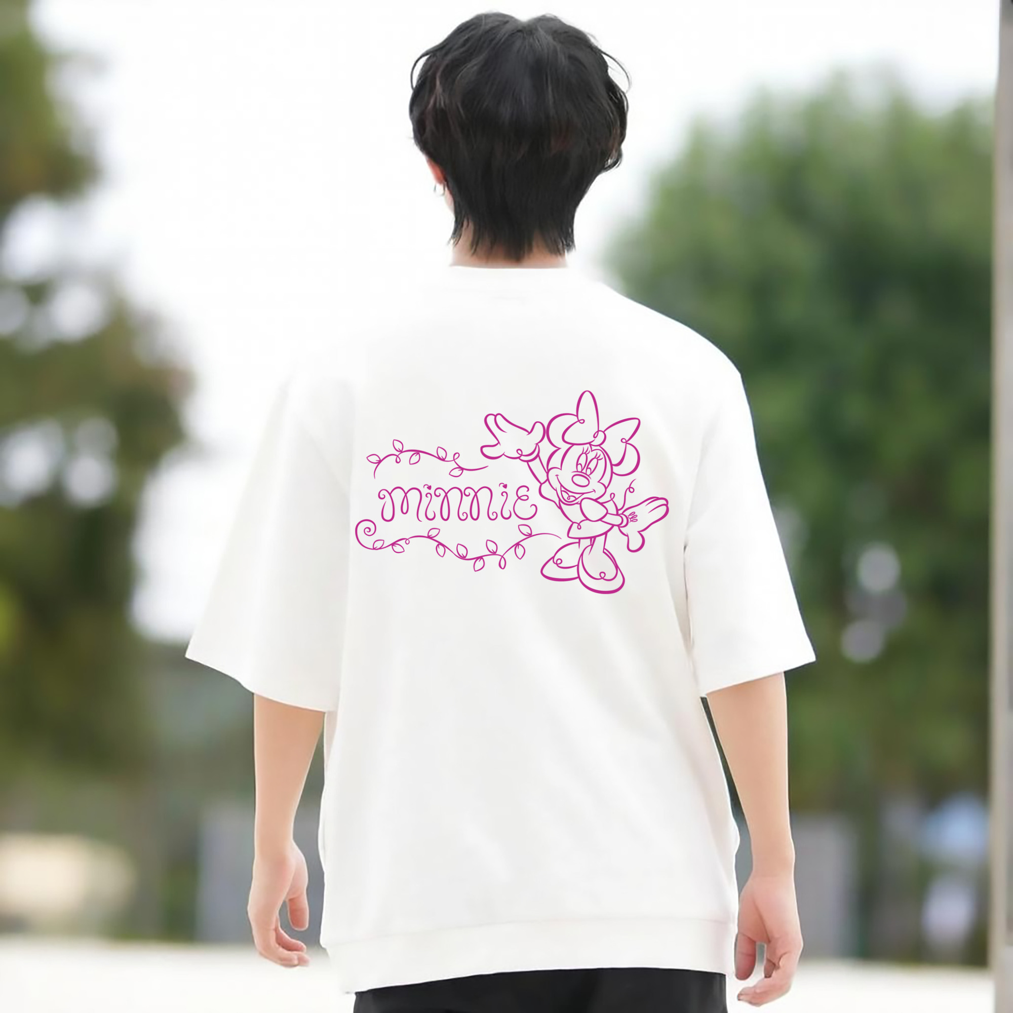 ミッキーマウス Mickey Mouse 綿100％ メンズ半袖Tシャツ（バックプリント） 通気性