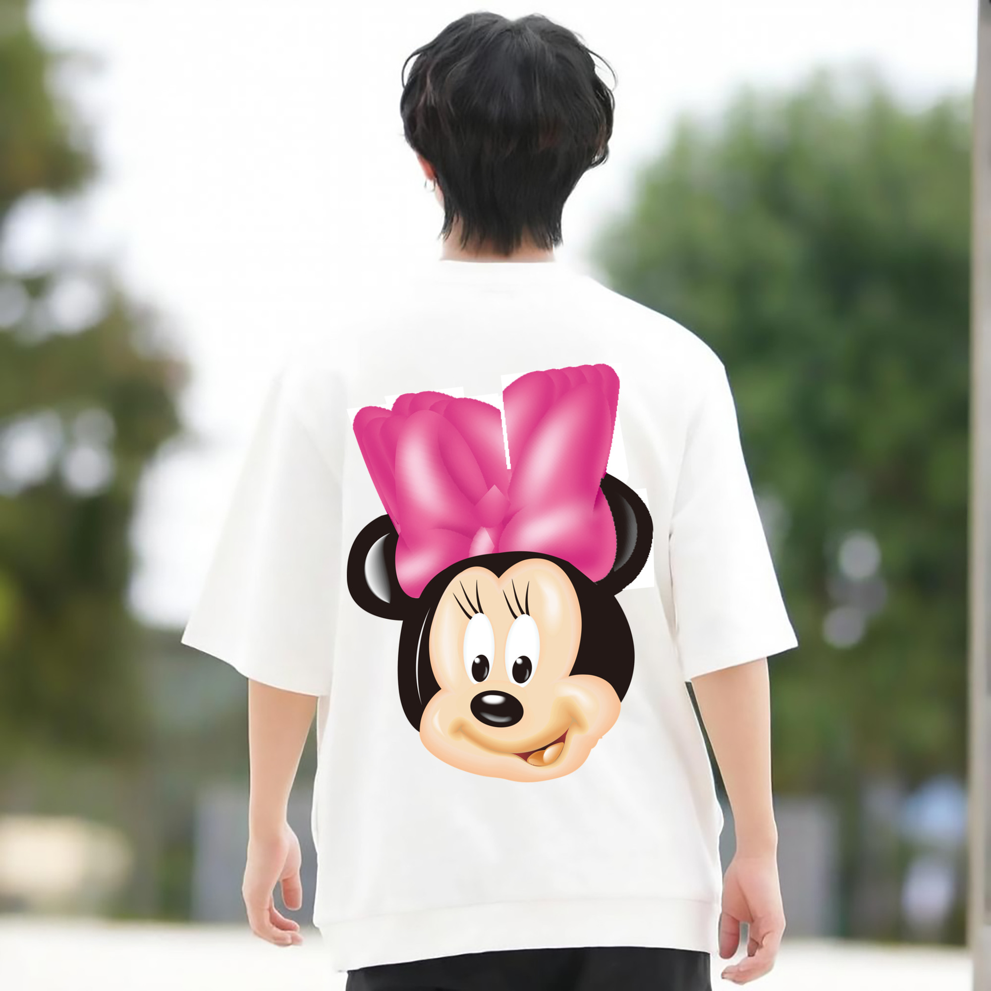 ミッキーマウス Mickey Mouse 綿100％ メンズ半袖Tシャツ（バックプリント） 通気性