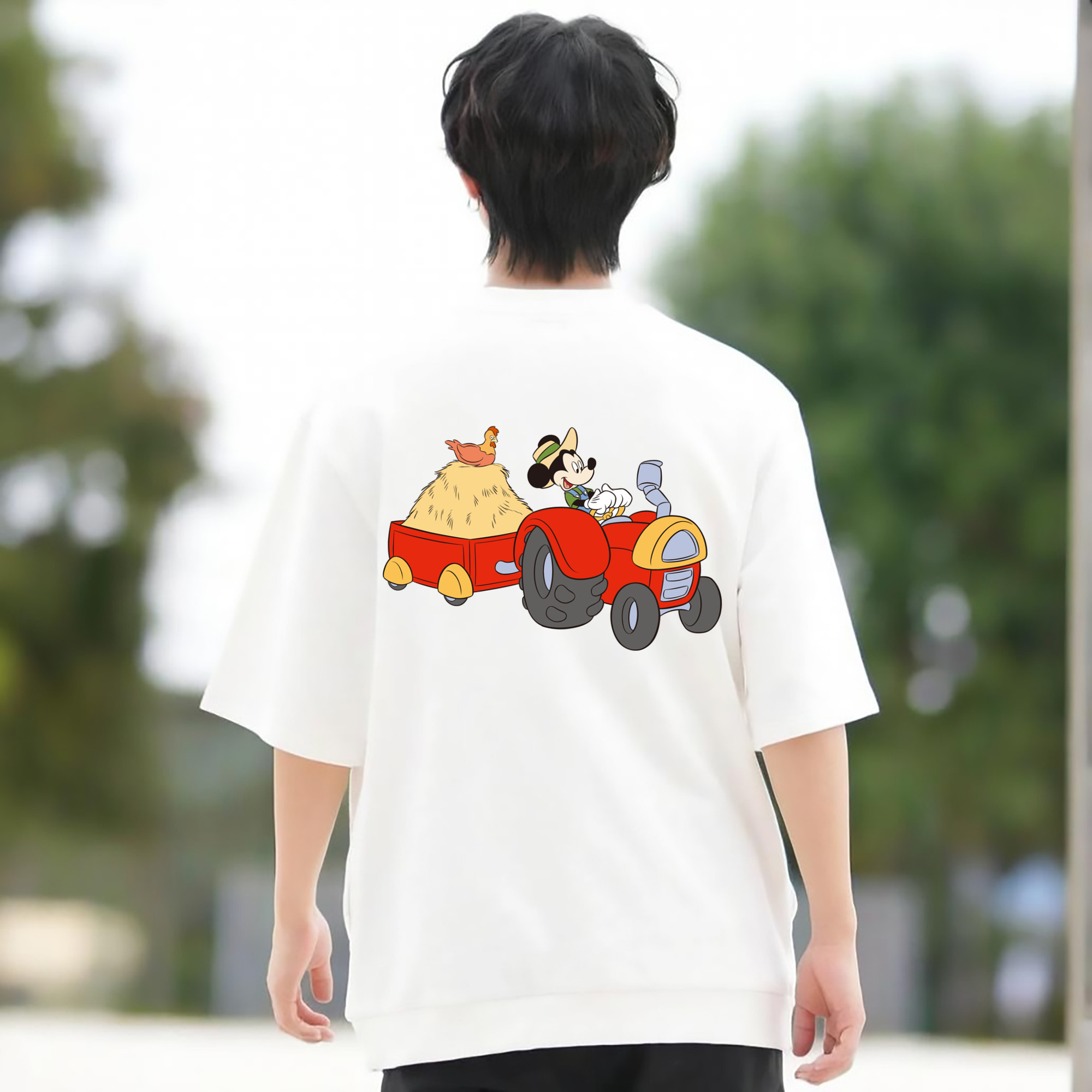 ミッキーマウス Mickey Mouse 綿100％ メンズ半袖Tシャツ（バックプリント） 通気性