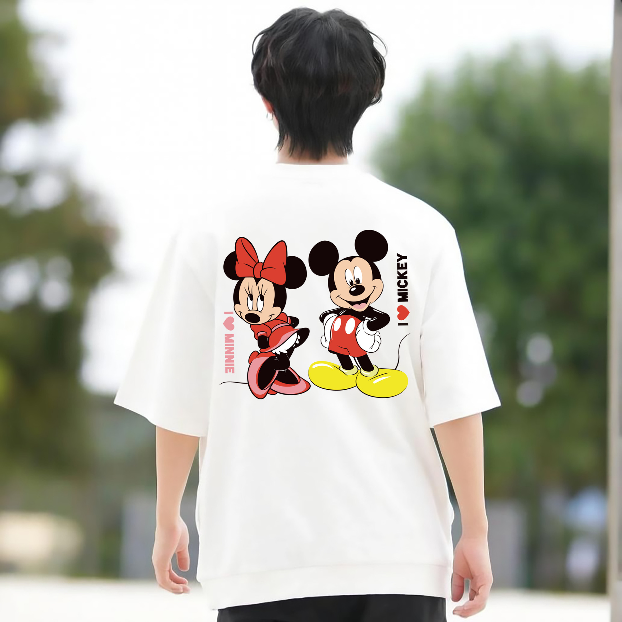 ミッキーマウス Mickey Mouse 綿100％ メンズ半袖Tシャツ（バックプリント） 通気性
