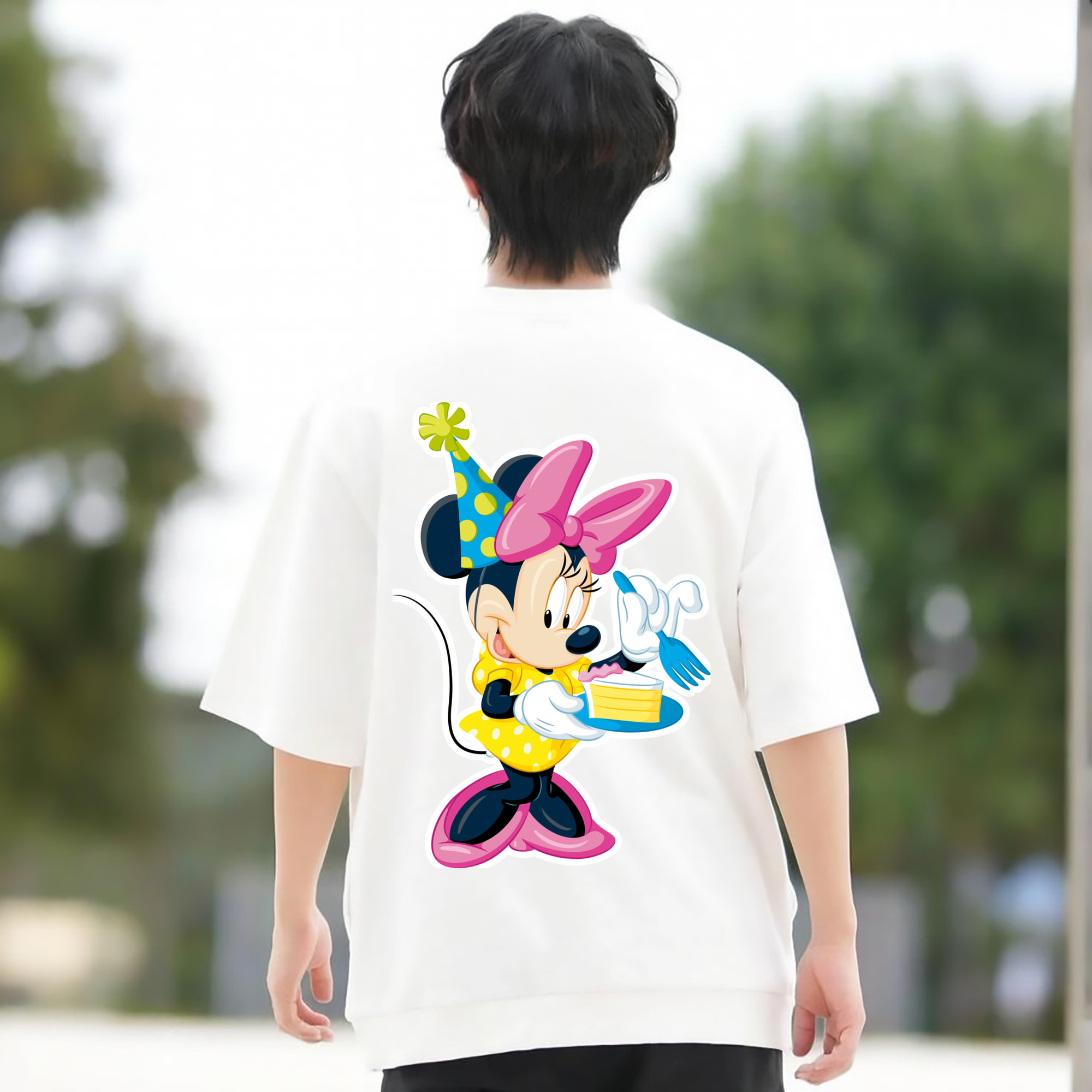 ミッキーマウス Mickey Mouse 綿100％ メンズ半袖Tシャツ（バックプリント） 通気性