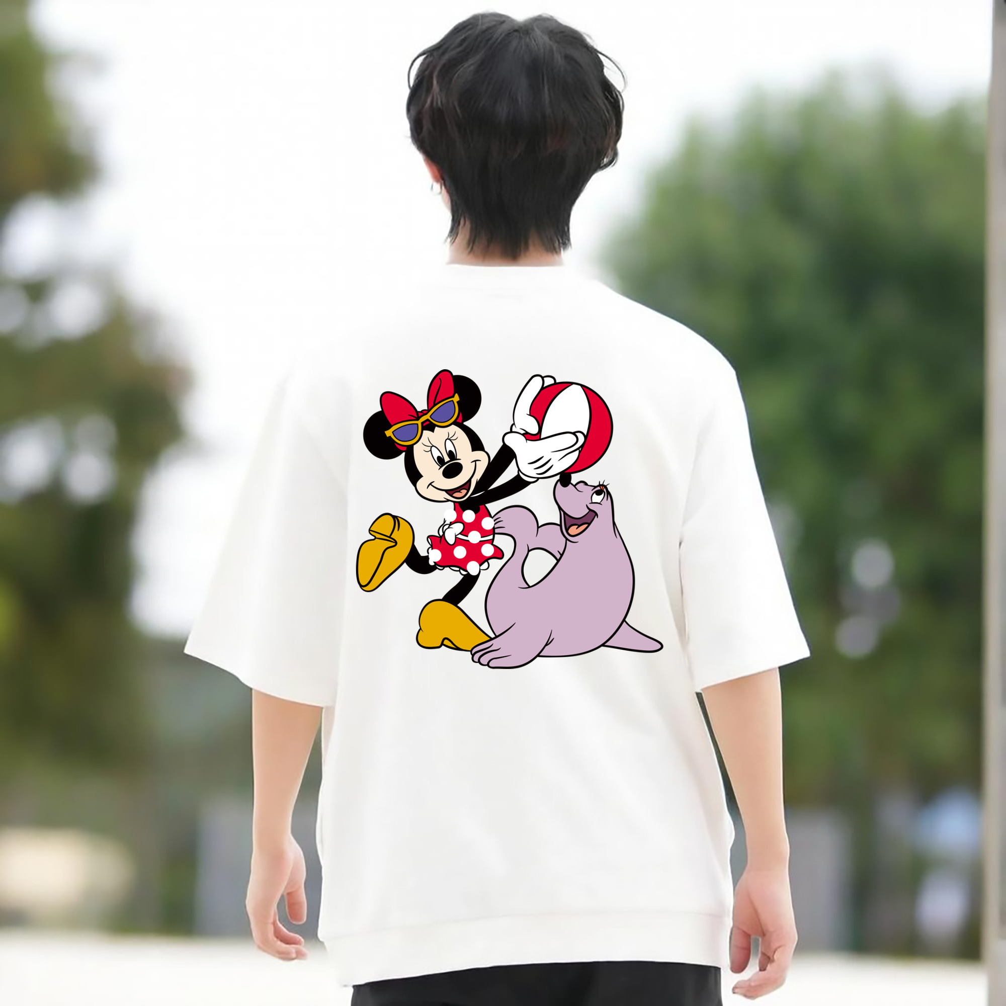 ミッキーマウス Mickey Mouse 綿100％ メンズ半袖Tシャツ（バックプリント） 通気性
