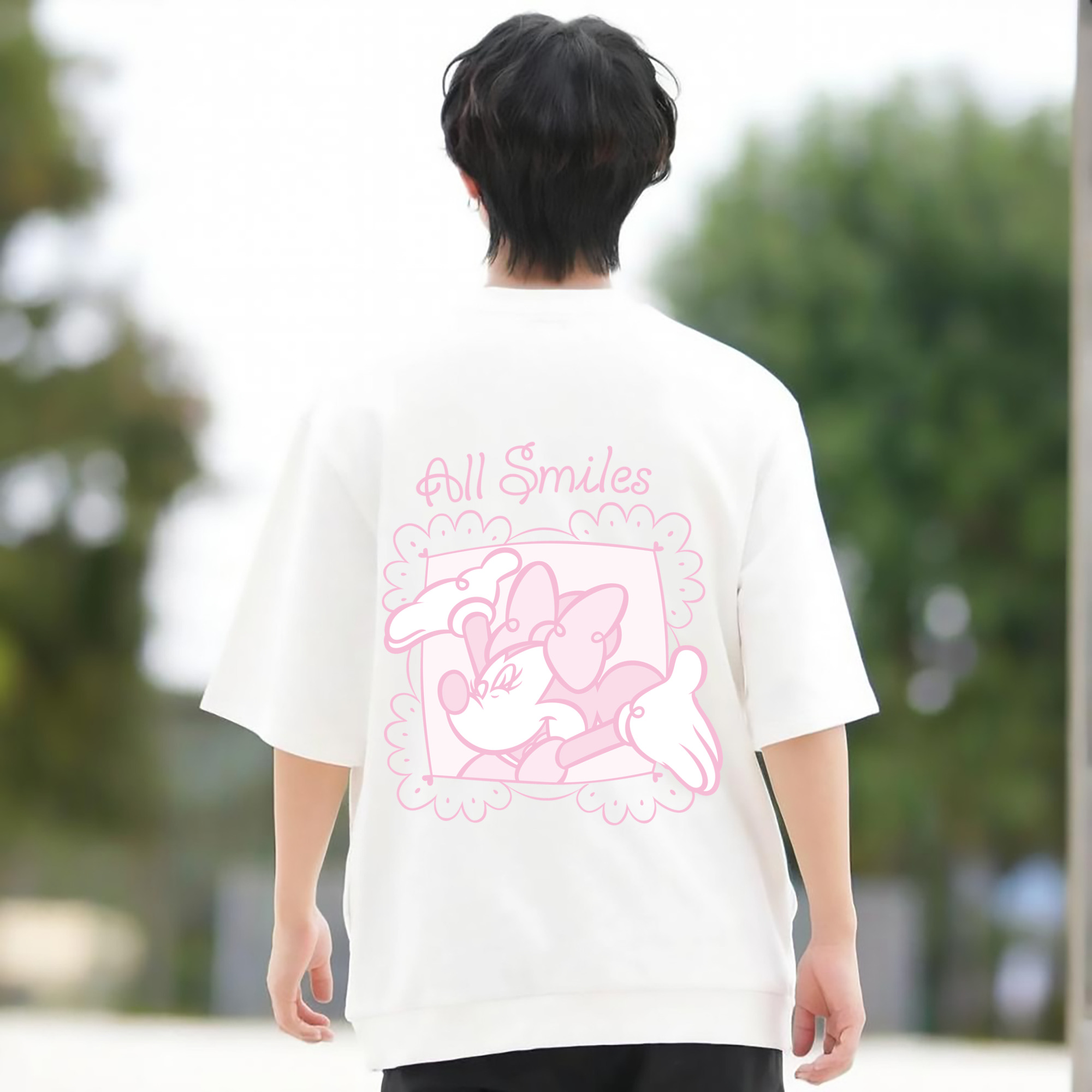 ミッキーマウス Mickey Mouse 綿100％ メンズ半袖Tシャツ（バックプリント） 通気性