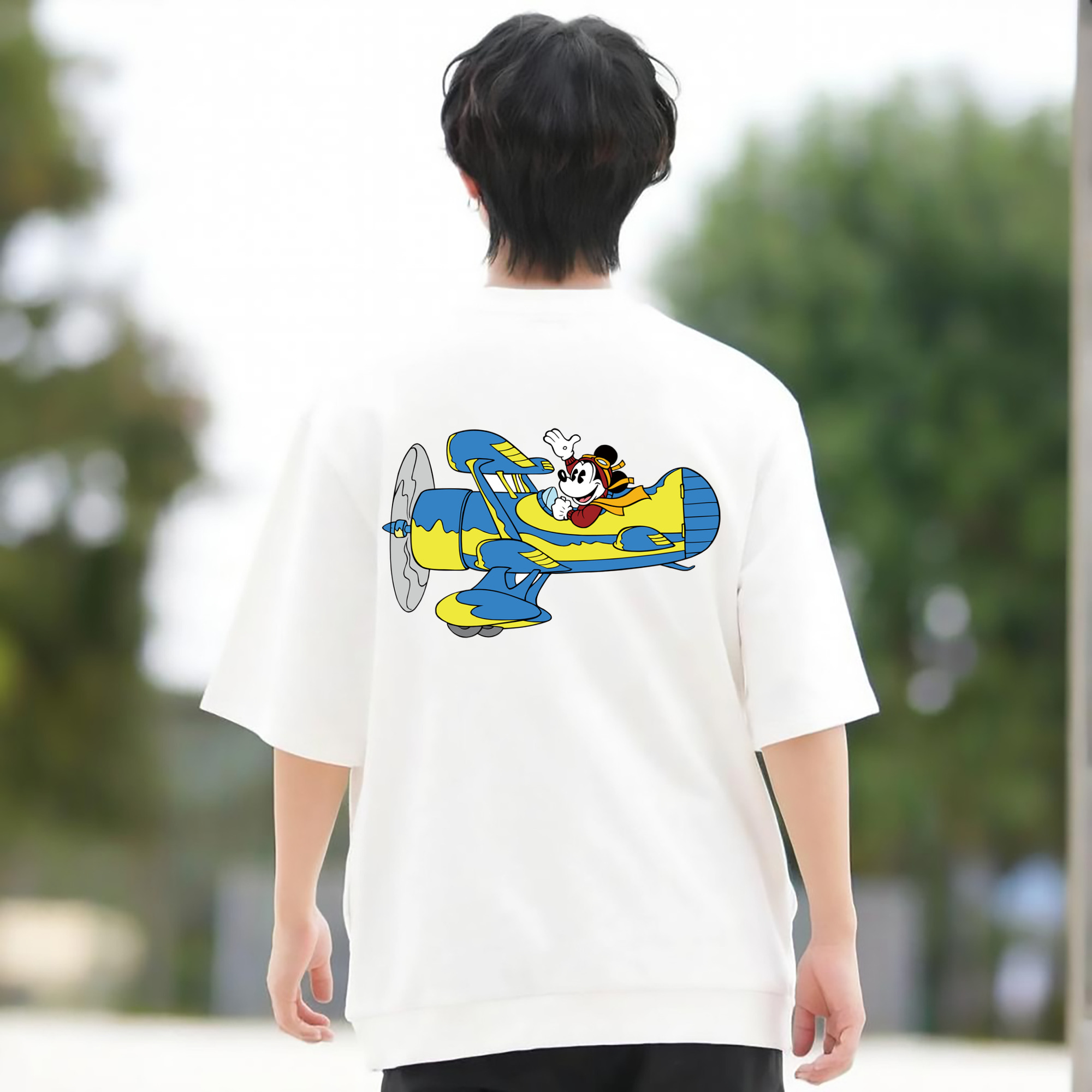 ミッキーマウス Mickey Mouse 綿100％ メンズ半袖Tシャツ（バックプリント） 通気性
