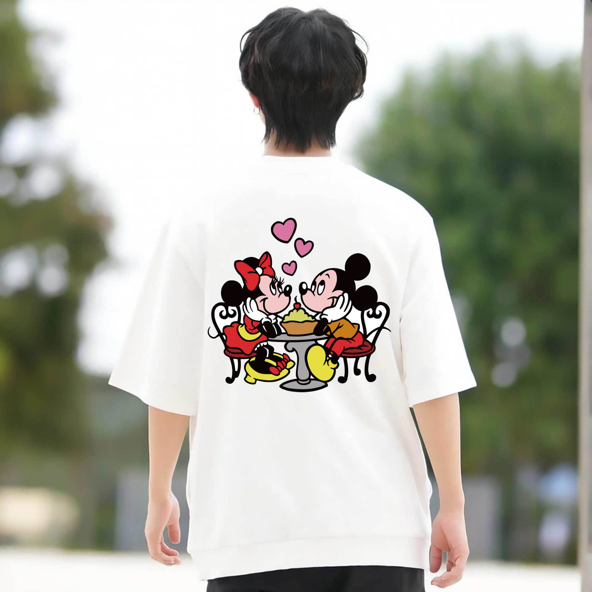 ミッキーマウス Mickey Mouse 綿100％ メンズ半袖Tシャツ（バックプリント） 通気性