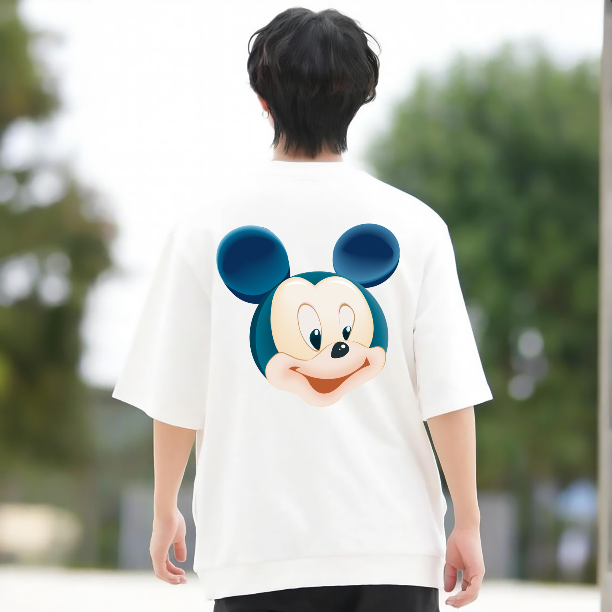 ミッキーマウス Mickey Mouse 綿100％ メンズ半袖Tシャツ（バックプリント） 通気性