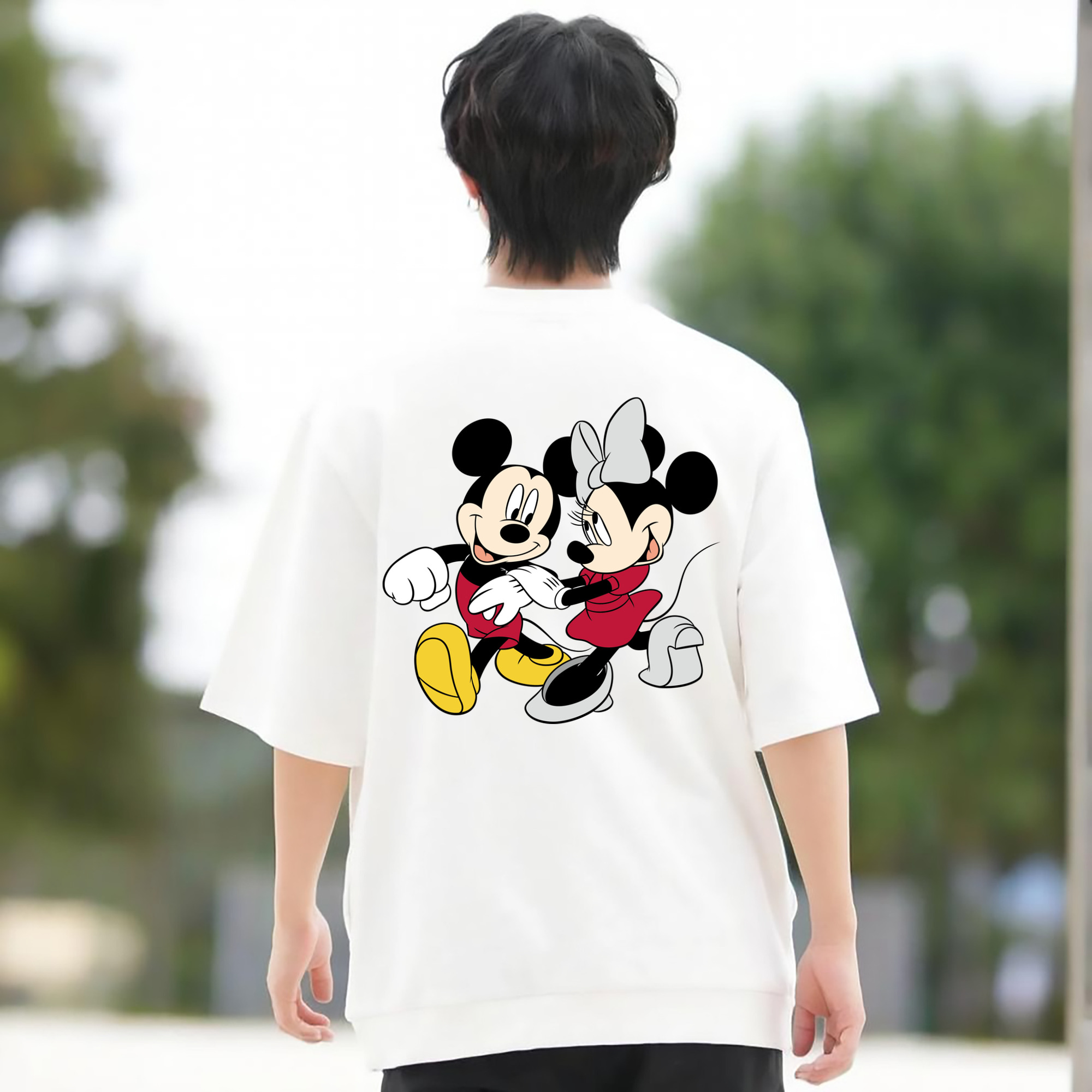 ミッキーマウス Mickey Mouse 綿100％ メンズ半袖Tシャツ（バックプリント） 通気性