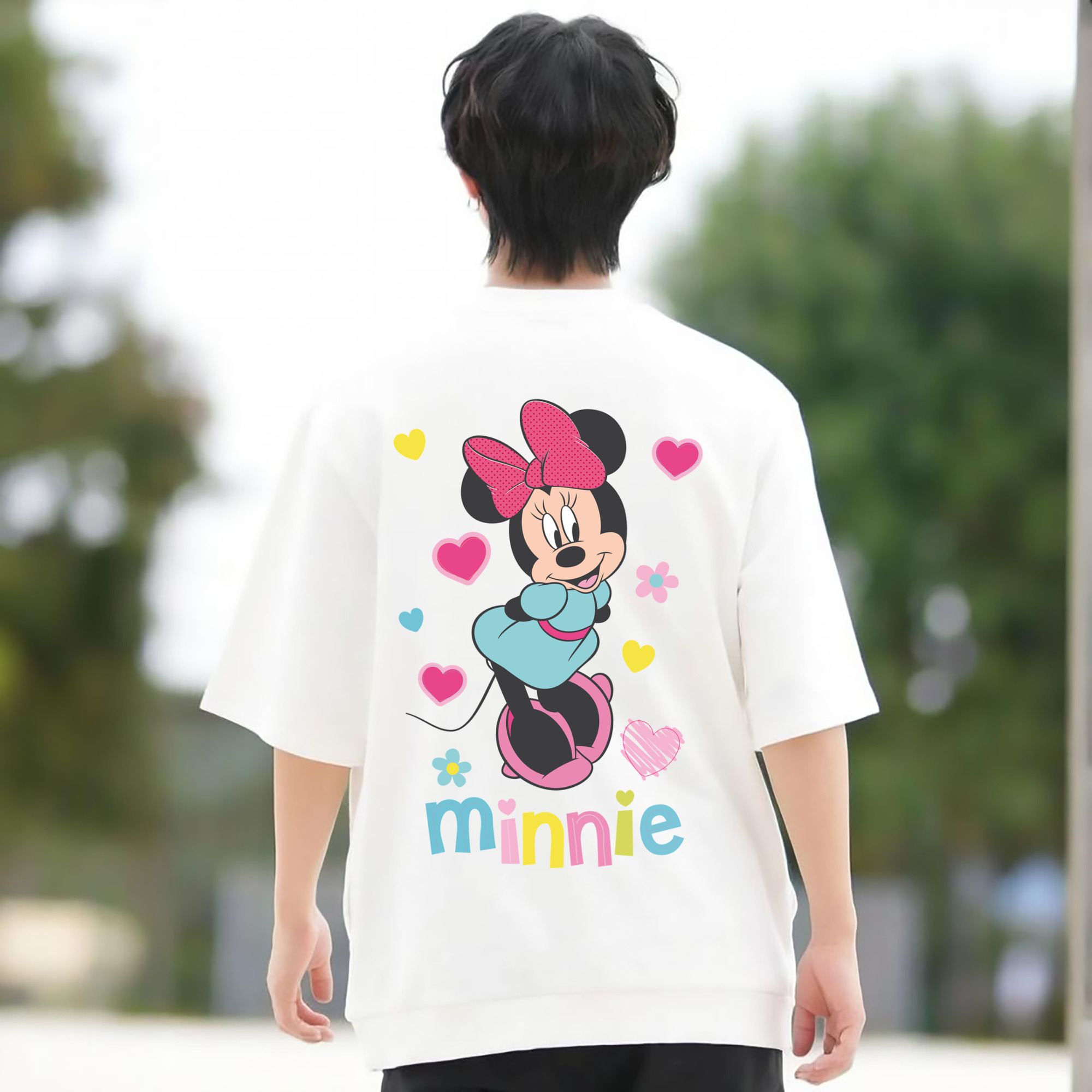 ミッキーマウス Mickey Mouse 綿100％ メンズ半袖Tシャツ（バックプリント） 通気性