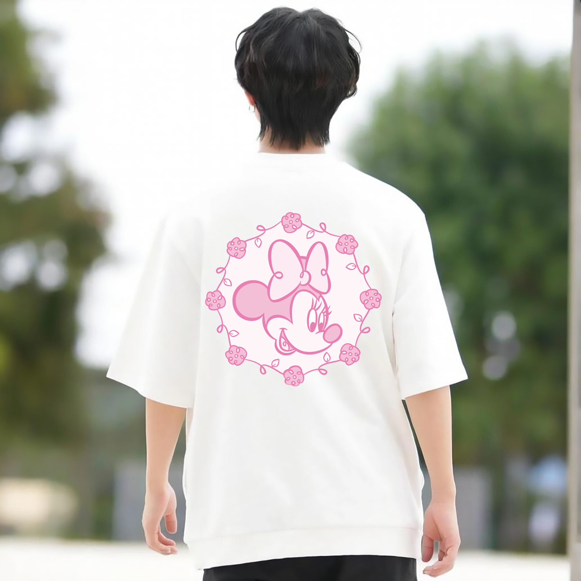 ミッキーマウス Mickey Mouse 綿100％ メンズ半袖Tシャツ（バックプリント） 通気性