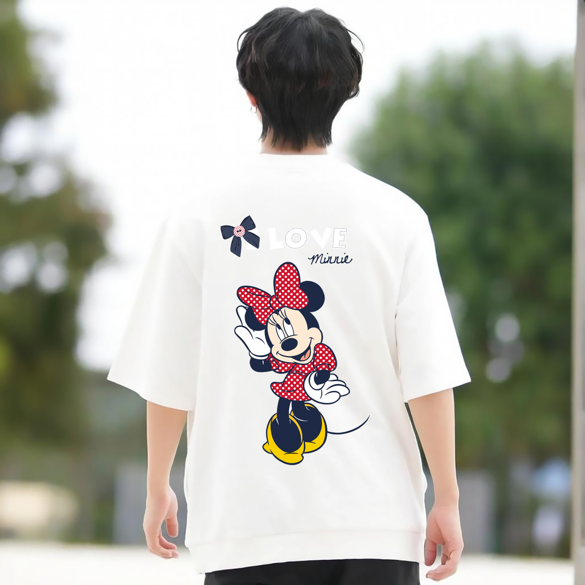 ミッキーマウス Mickey Mouse 綿100％ メンズ半袖Tシャツ（バックプリント） 通気性
