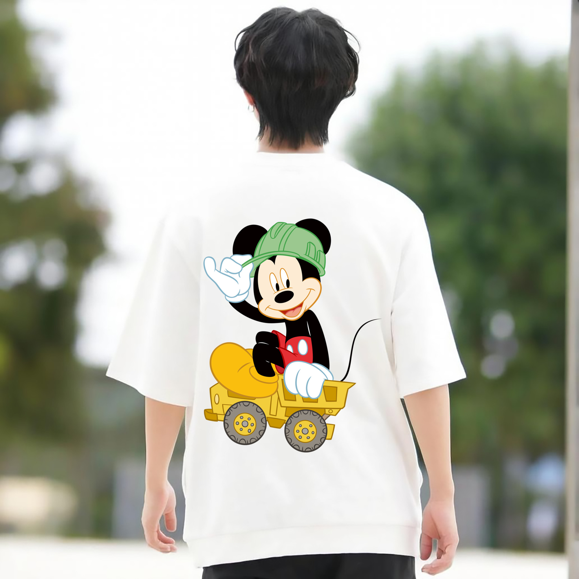 ミッキーマウス Mickey Mouse 綿100％ メンズ半袖Tシャツ（バックプリント） 通気性