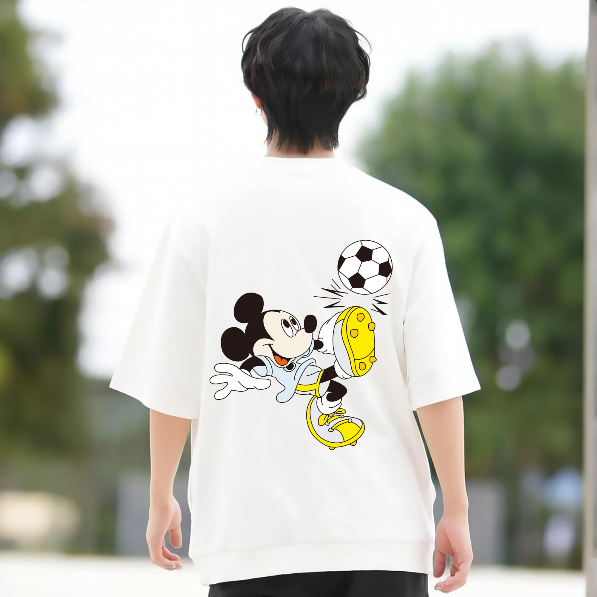 ミッキーマウス Mickey Mouse 綿100％ メンズ半袖Tシャツ（バックプリント） 通気性