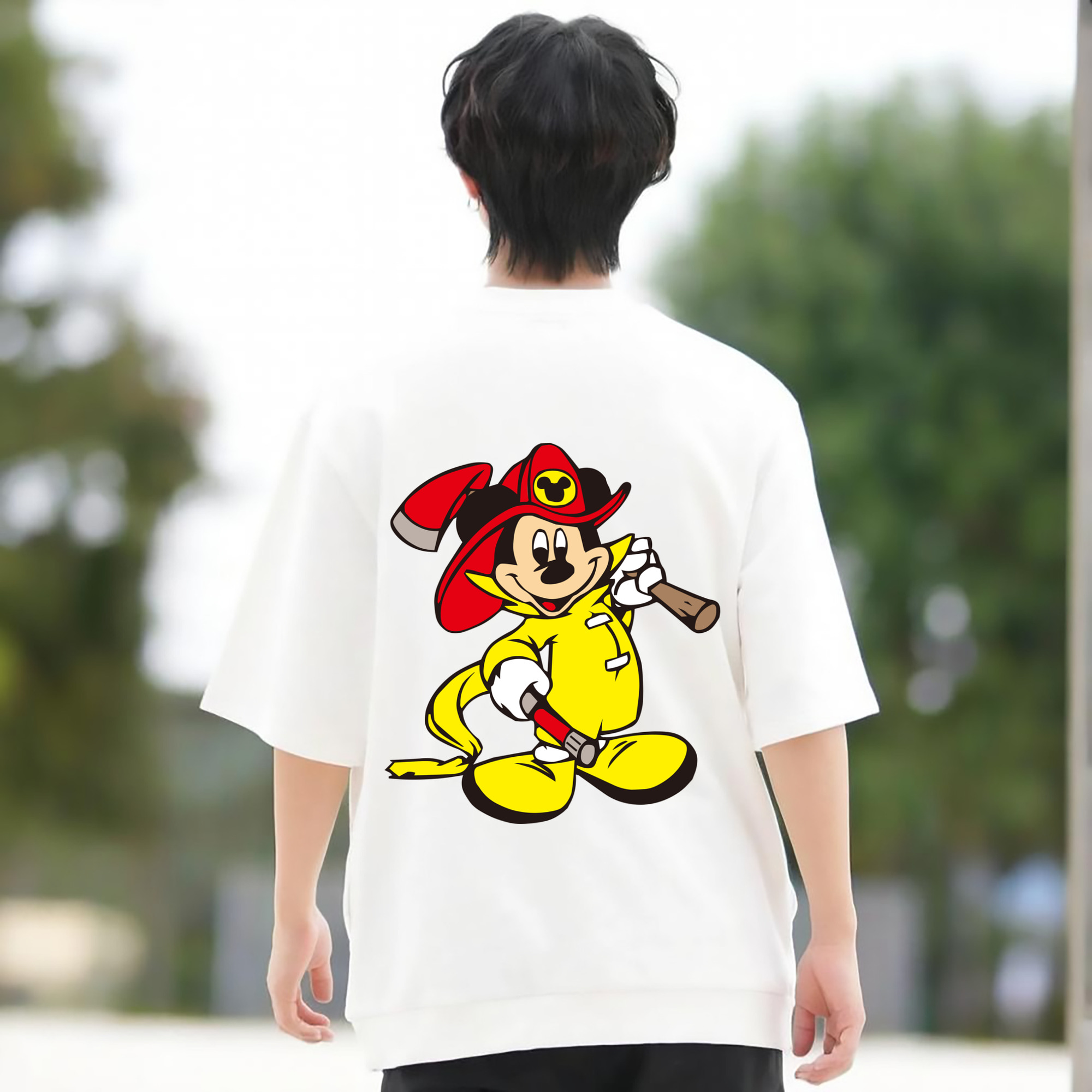 ミッキーマウス Mickey Mouse 綿100％ メンズ半袖Tシャツ（バックプリント） 通気性
