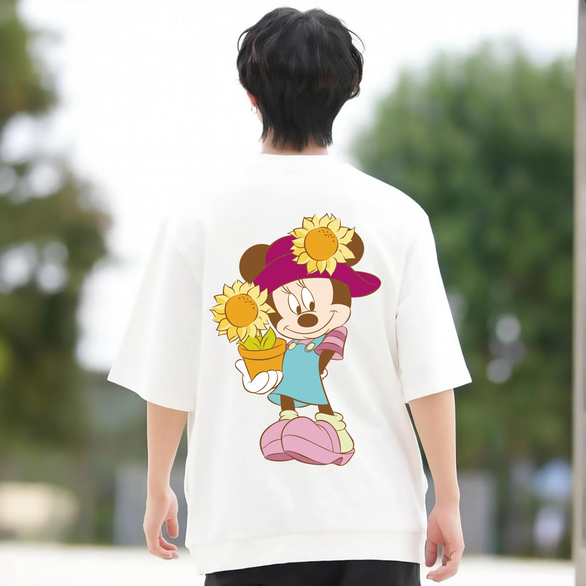 ミッキーマウス Mickey Mouse 綿100％ メンズ半袖Tシャツ（バックプリント） 通気性