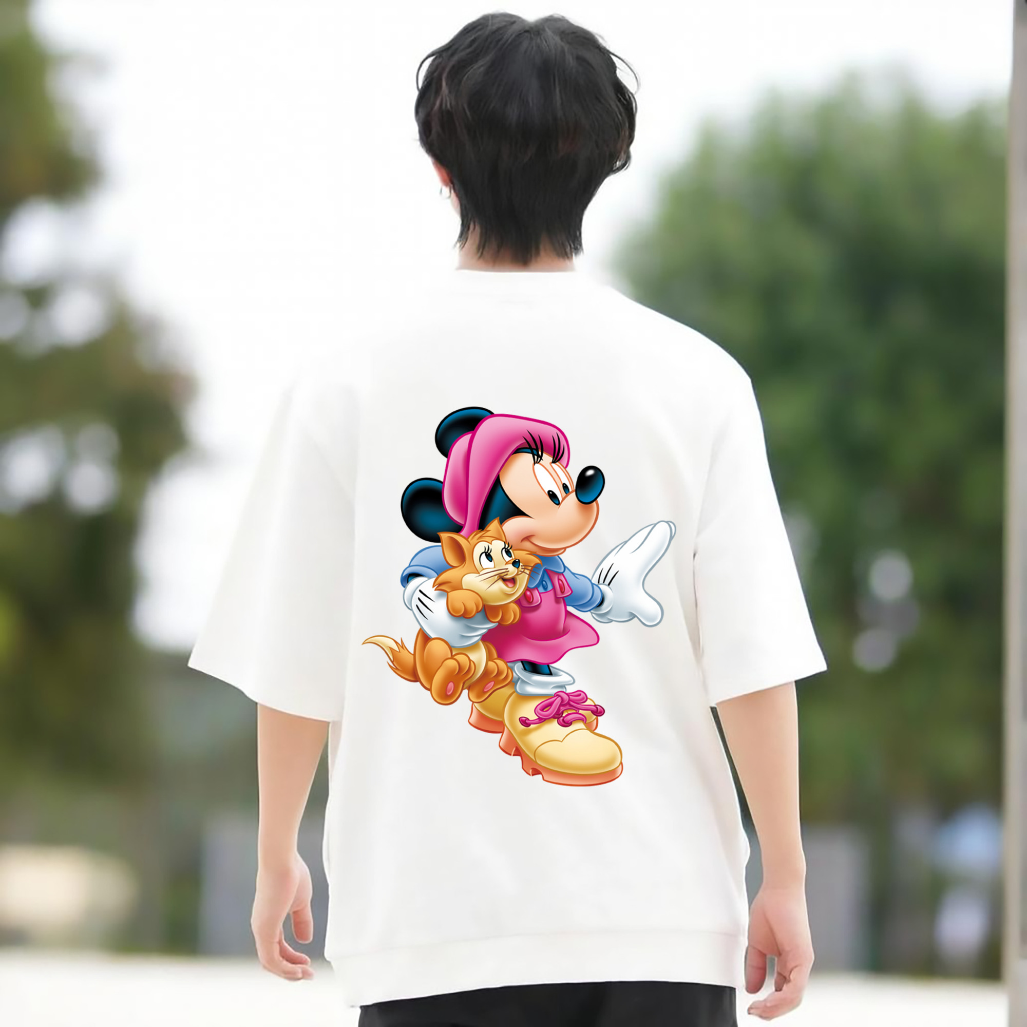 ミッキーマウス Mickey Mouse 綿100％ メンズ半袖Tシャツ（バックプリント） 通気性