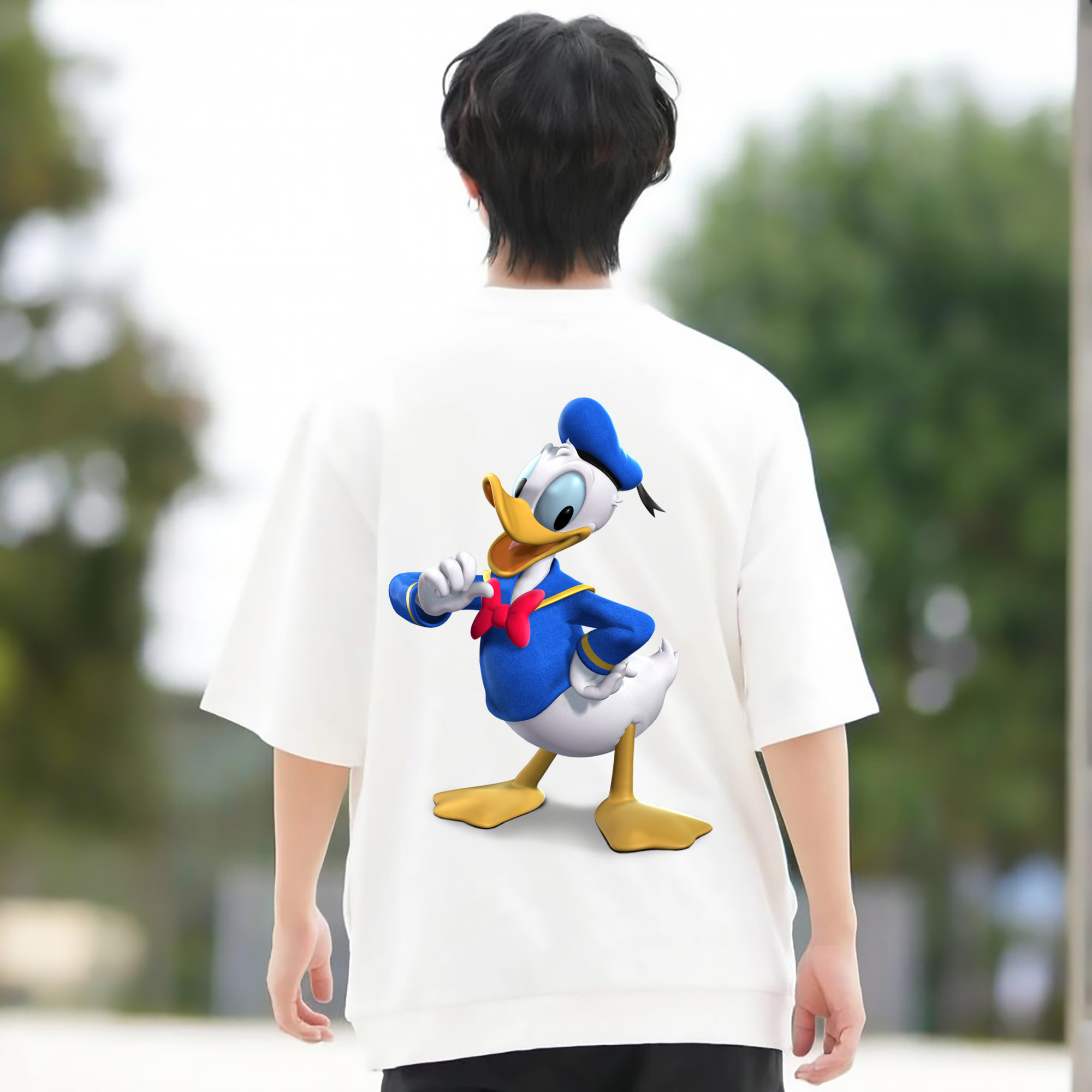 ミッキーマウス Mickey Mouse 綿100％ メンズ半袖Tシャツ（バックプリント） 通気性