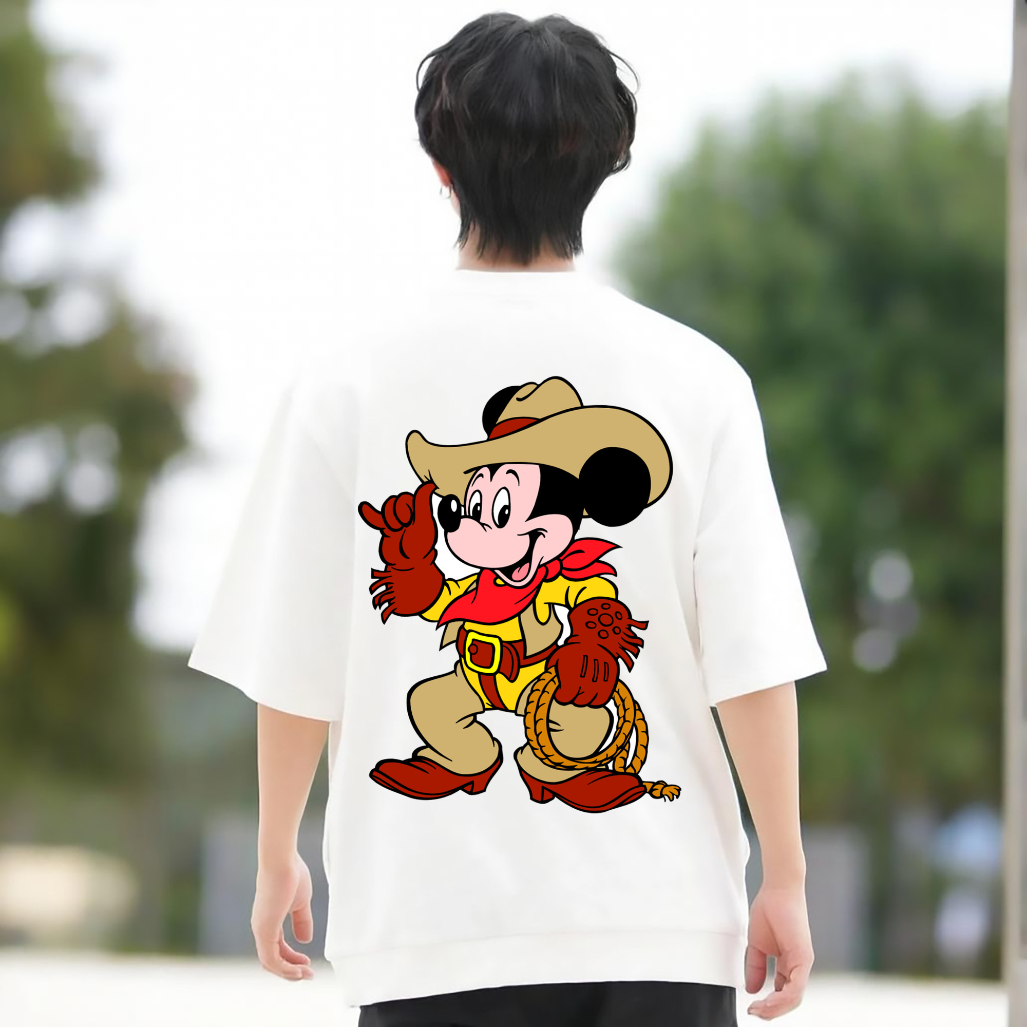 ミッキーマウス Mickey Mouse 綿100％ メンズ半袖Tシャツ（バックプリント） 通気性