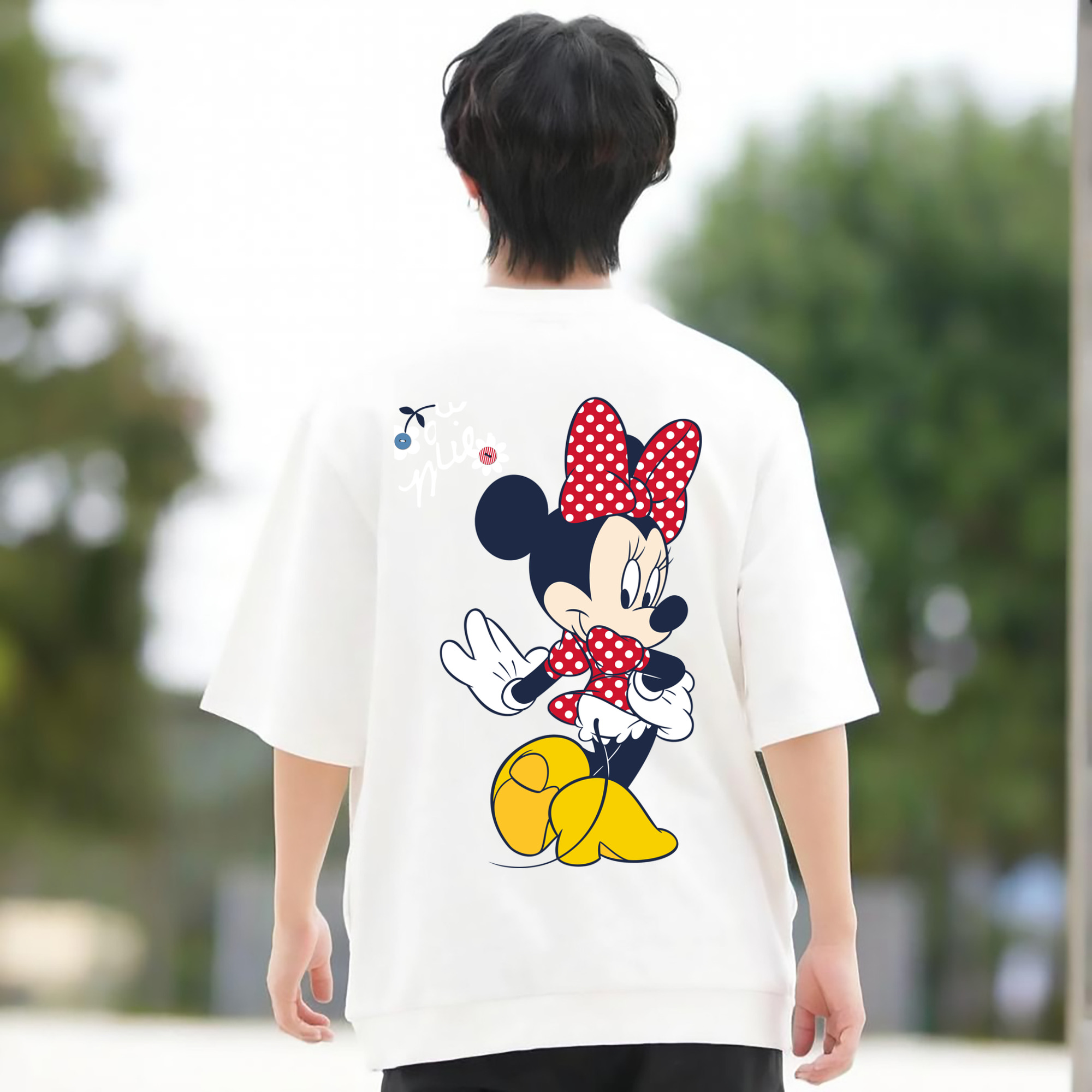 ミッキーマウス Mickey Mouse 綿100％ メンズ半袖Tシャツ（バックプリント） 通気性
